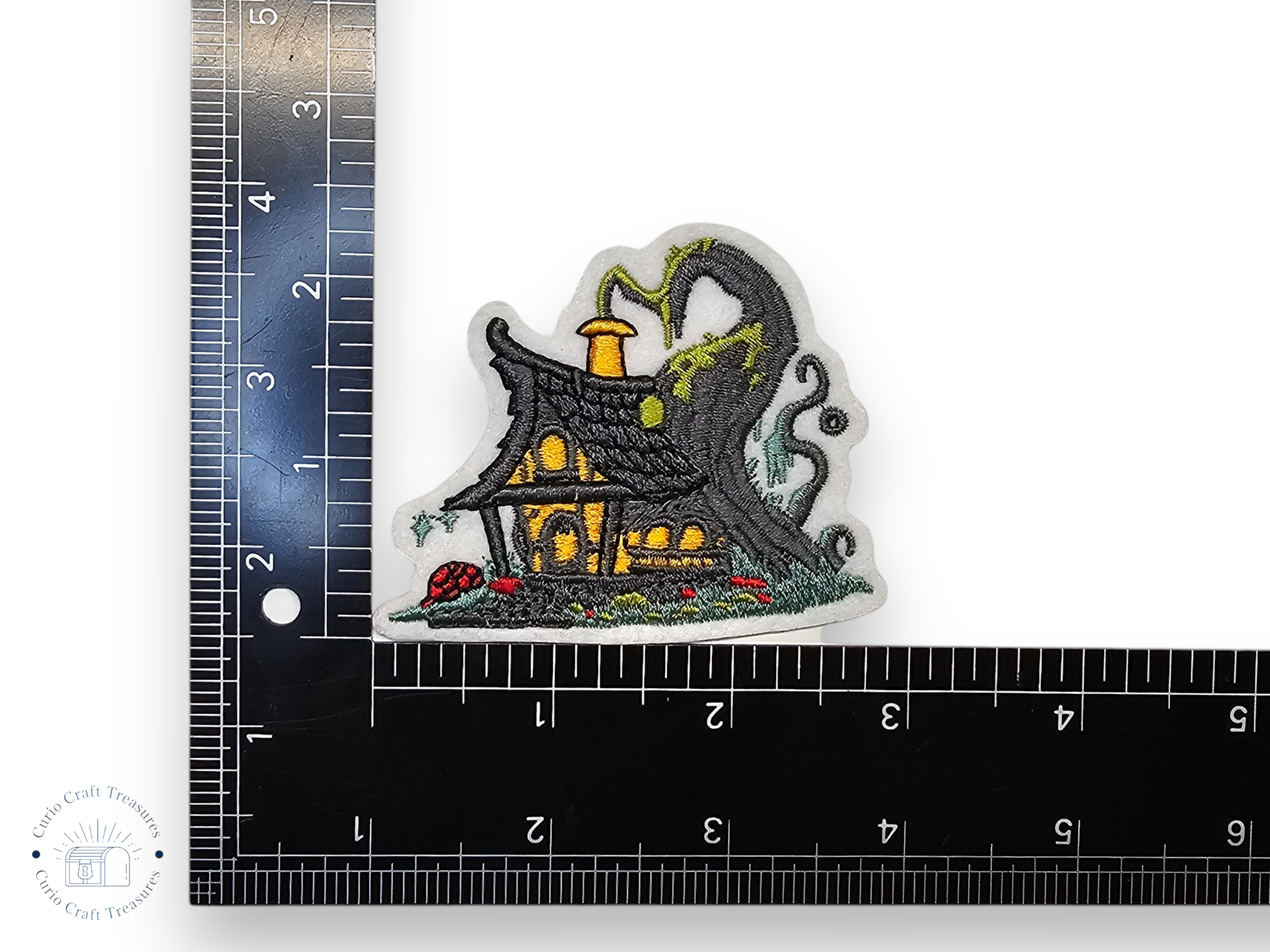 Embroided Patch, Iron on, Glue, Craft supply, Embroidery, Fabric, Gothic, Halloween, spooky, Witch, Cat, hat, House