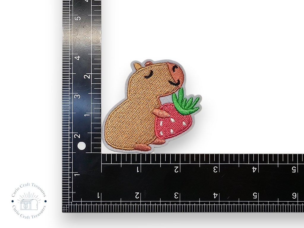 Écusson brodé, thermocollant, colle, matériel de loisirs créatifs, broderie, tissu, fraise, capybara, renard, axolotl, vache, panda roux, nœud, mignon, rose, kawaii