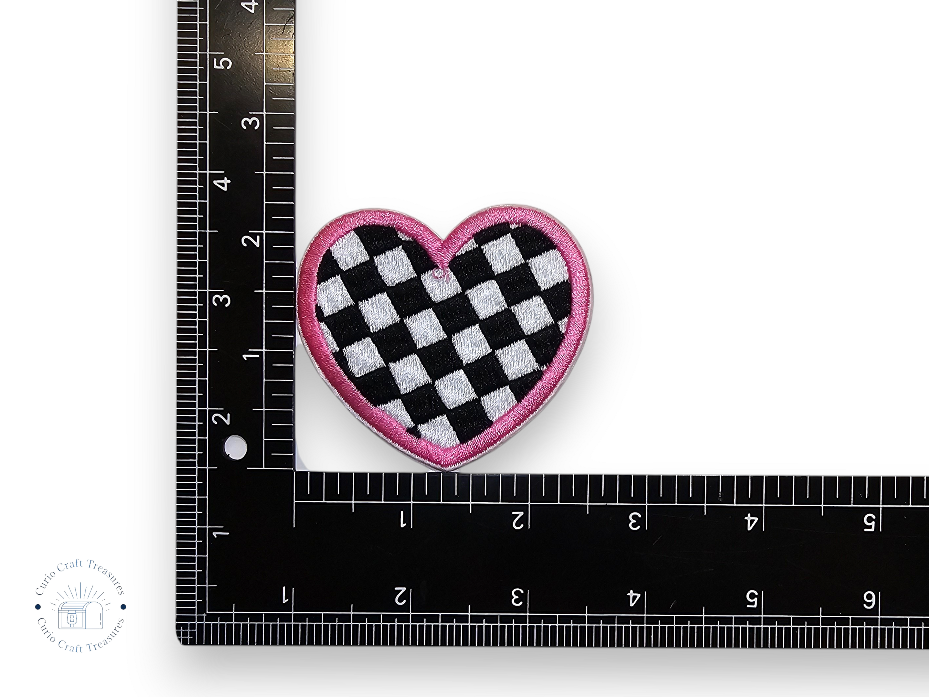 Embroided Patch, Iron on, Glue, Craft supply, Embroidery, Fabric, Heart, Black, Live laugh love, dead, checker, broken