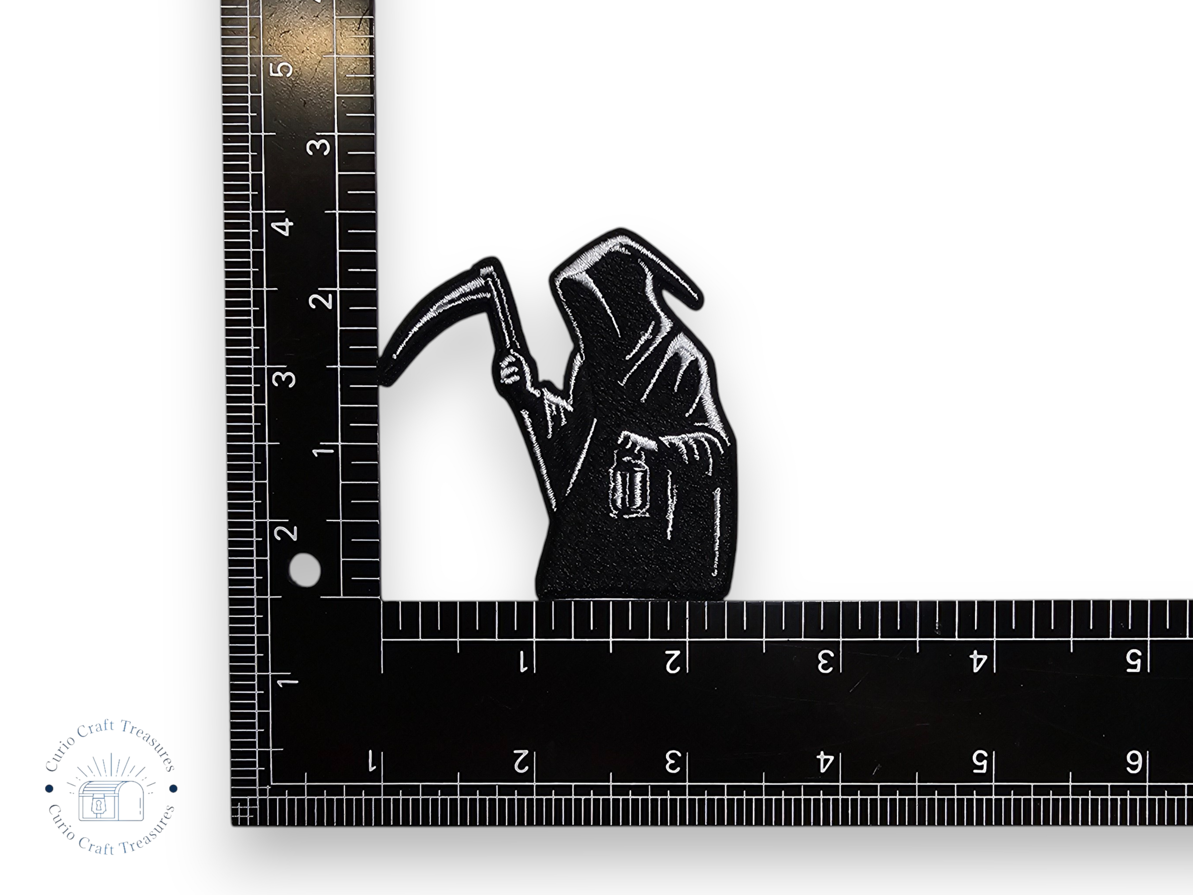 Embroided Patch, Iron on, Glue, Craft supply, Embroidery, Fabric, Gothic, Halloween, spooky, skeleton, Death, Reaper