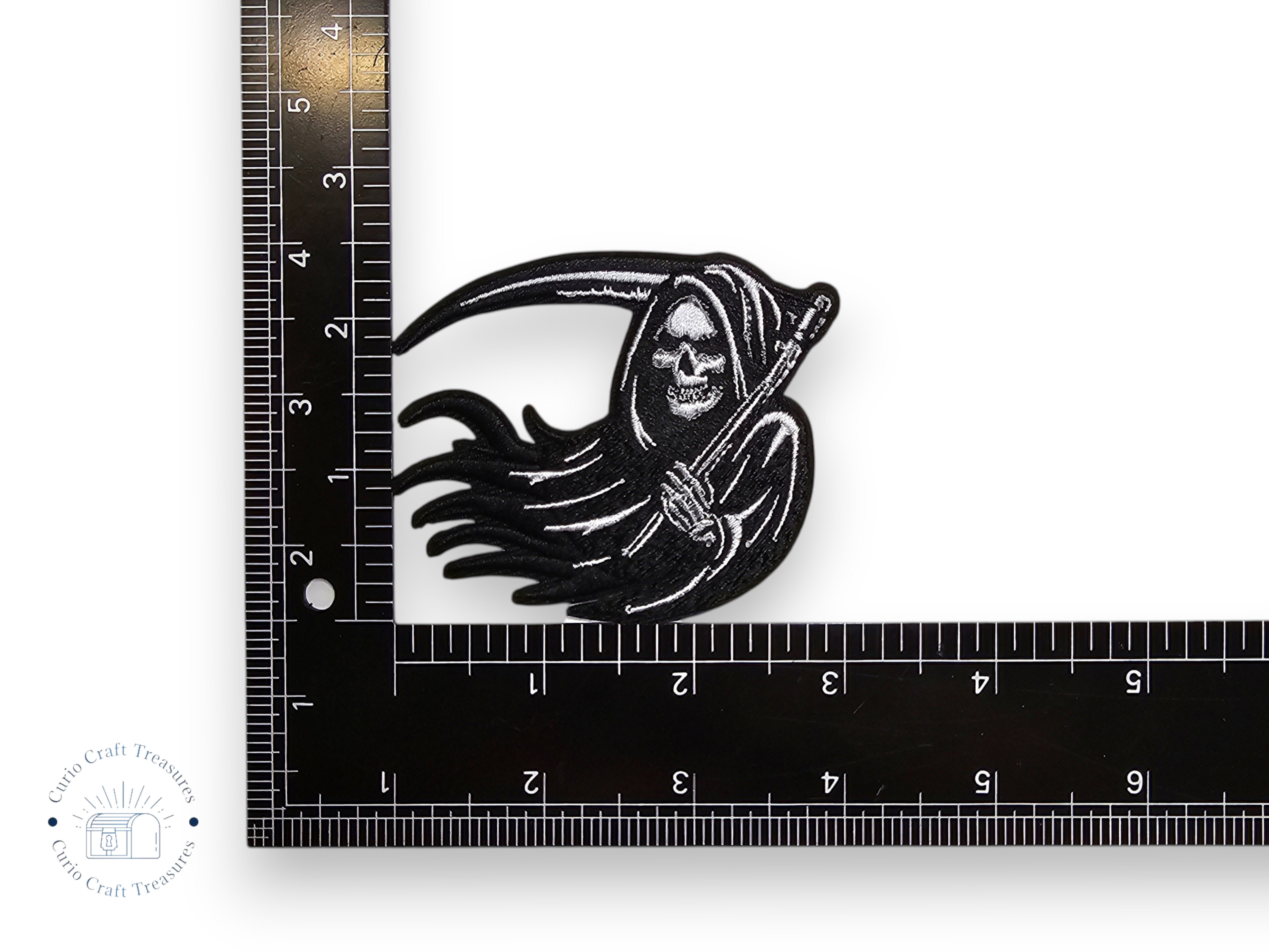 Embroided Patch, Iron on, Glue, Craft supply, Embroidery, Fabric, Gothic, Halloween, spooky, skeleton, Death, Reaper