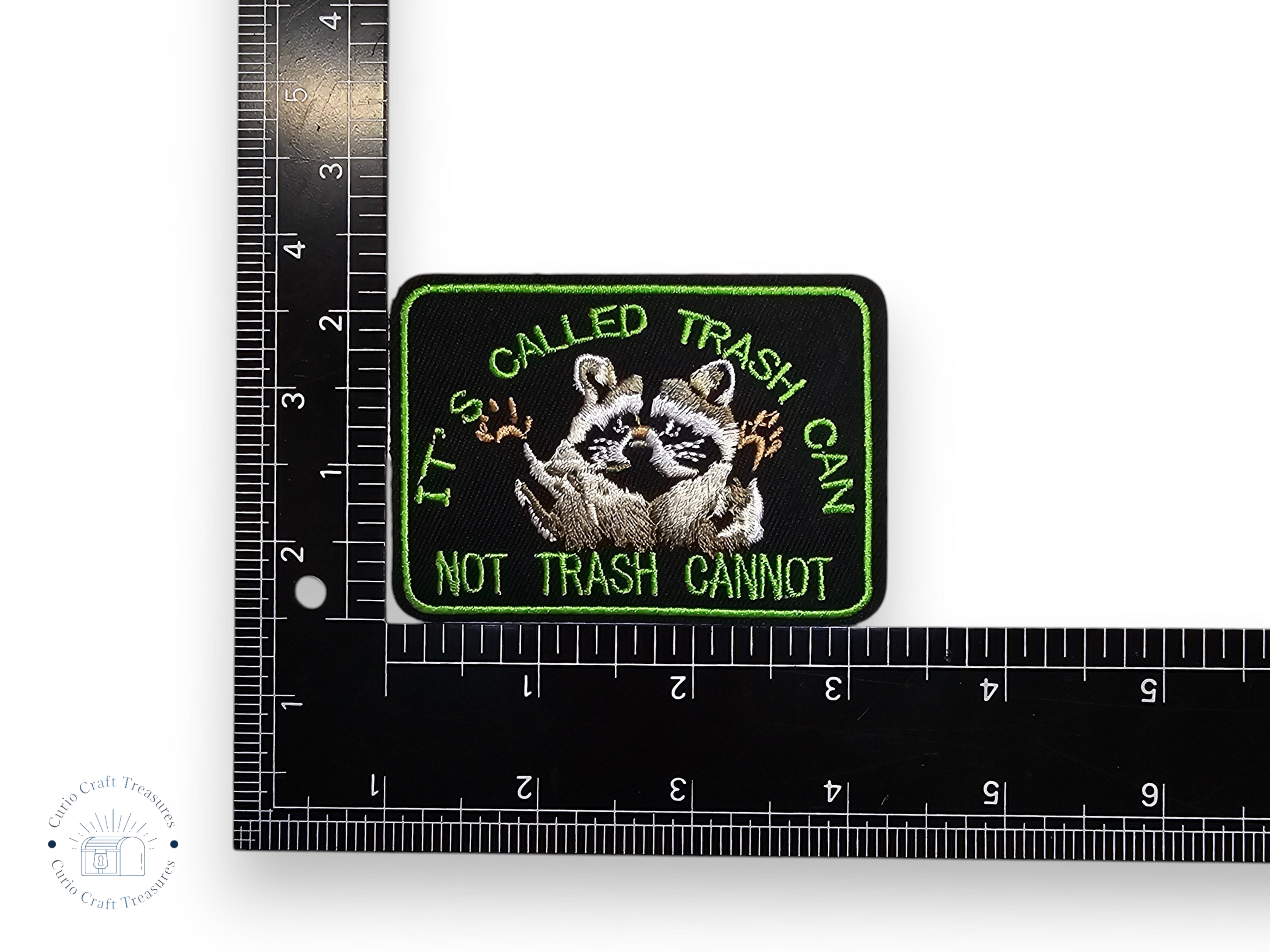 Embroided Patch, Iron on, Glue, Craft supply, Embroidery, Fabric, Raccoon, Possum, Opossum, Garbage, Chaos, Play dead, Eat the rich, Punk, Weird, crazy, trash can, trashy