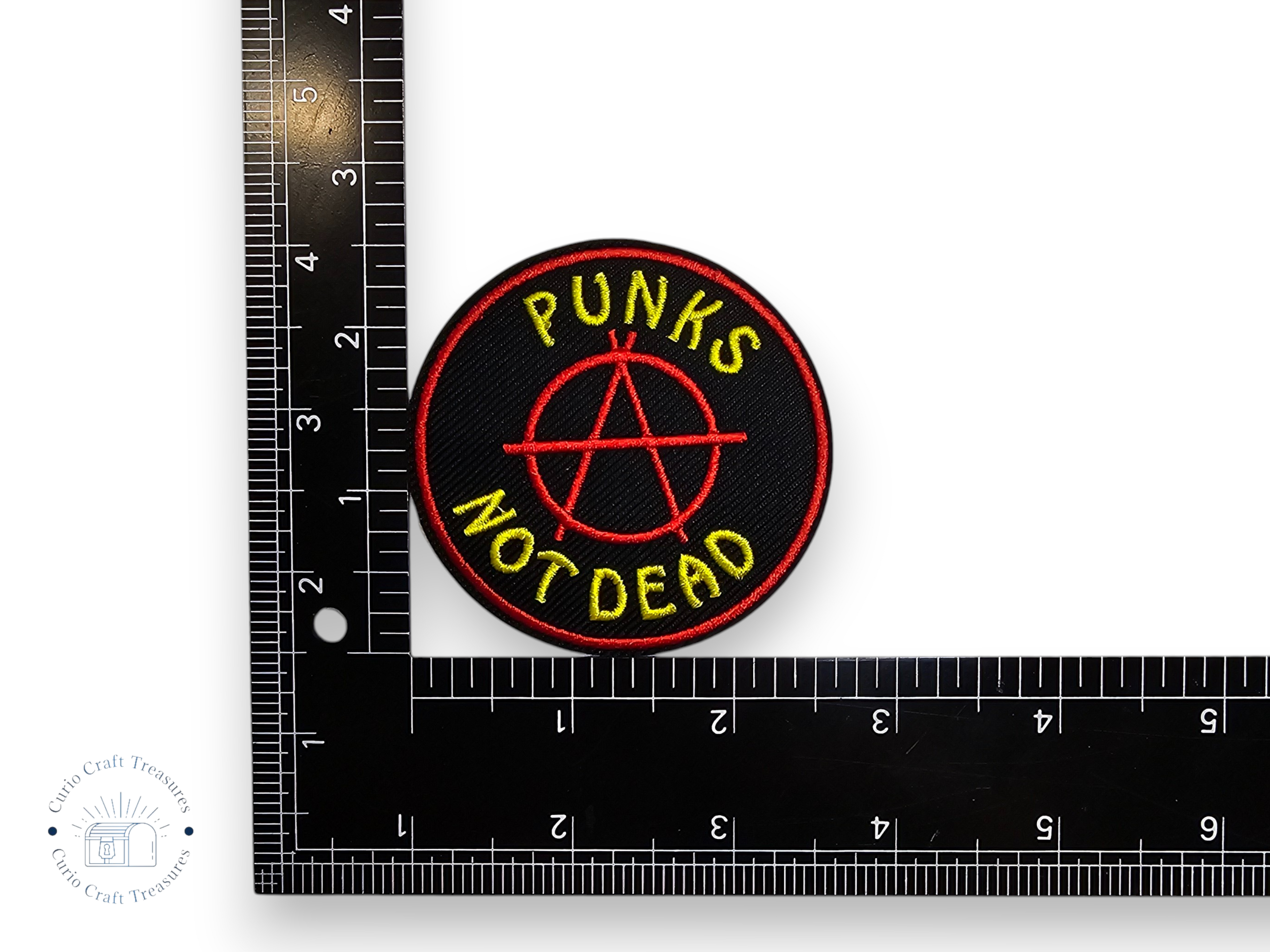 Embroided Patch, Iron on, Glue, Craft supply, Embroidery, Fabric, Punk, Punks not dead, Anarchy, symbol, logo, safety pin