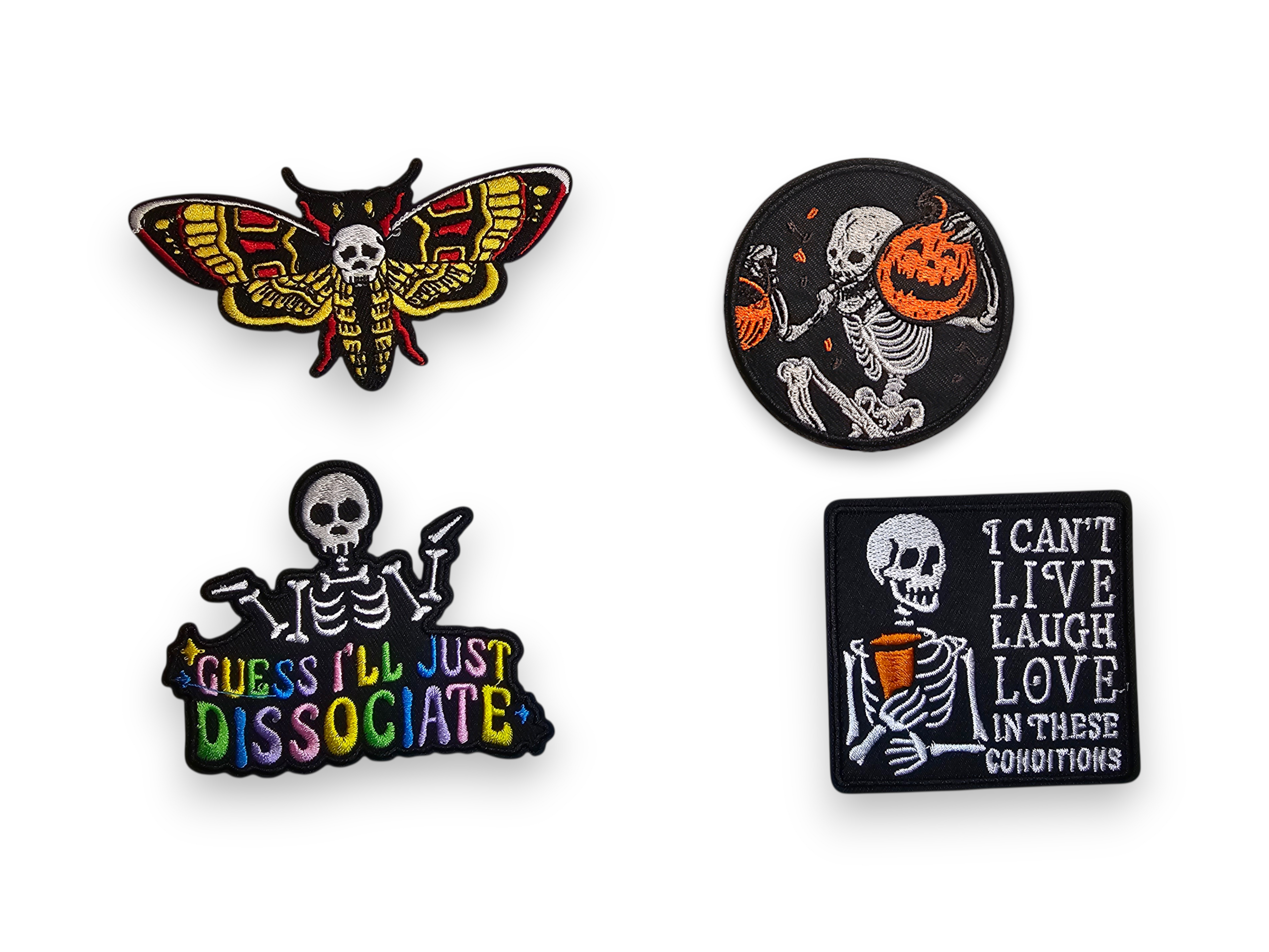 Embroided Patch, Iron on, Glue, Craft supply, Embroidery, Fabric, Gothic, Halloween, spooky, Skull, Butterfly, pumpkin, skeleton, live laugh love