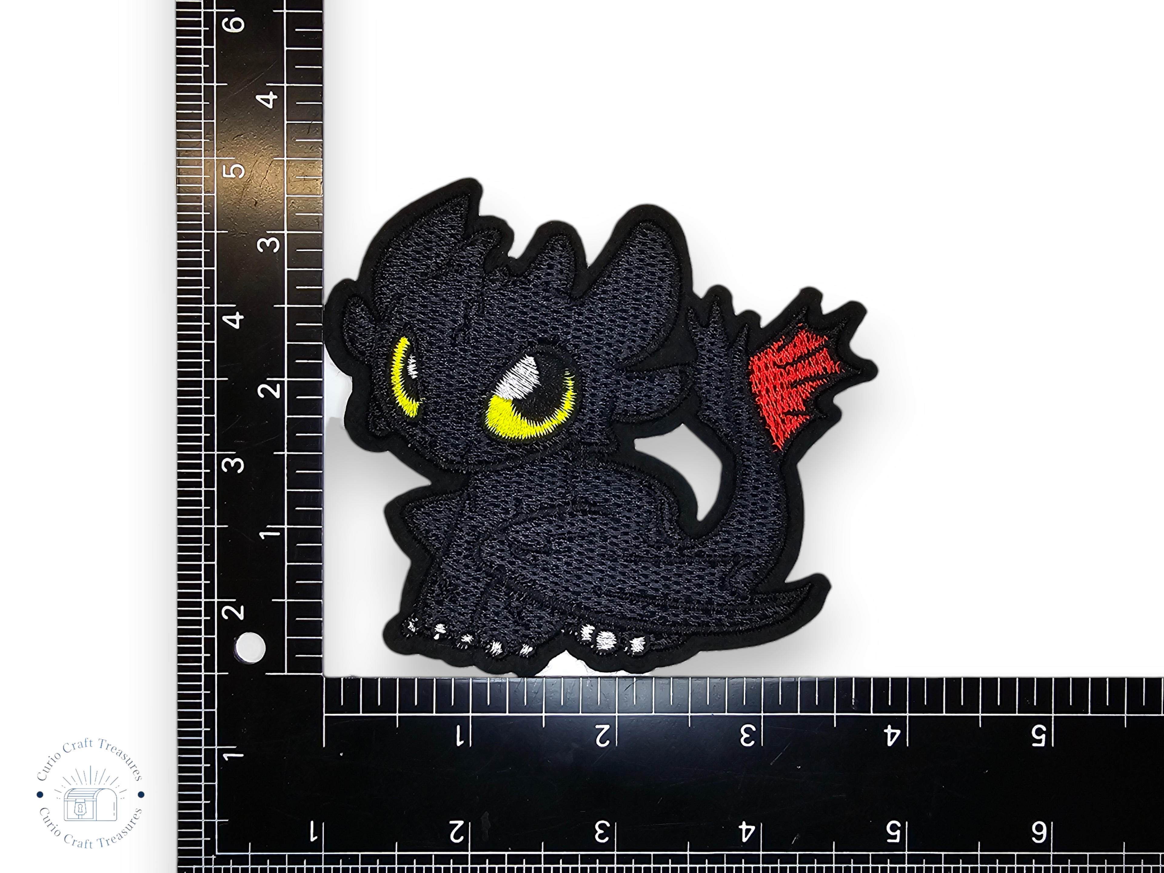 Embroided Patch, Iron on, Glue, Craft supply, Embroidery, Fabric, Movie, Cartoon, Dragon, white, Black