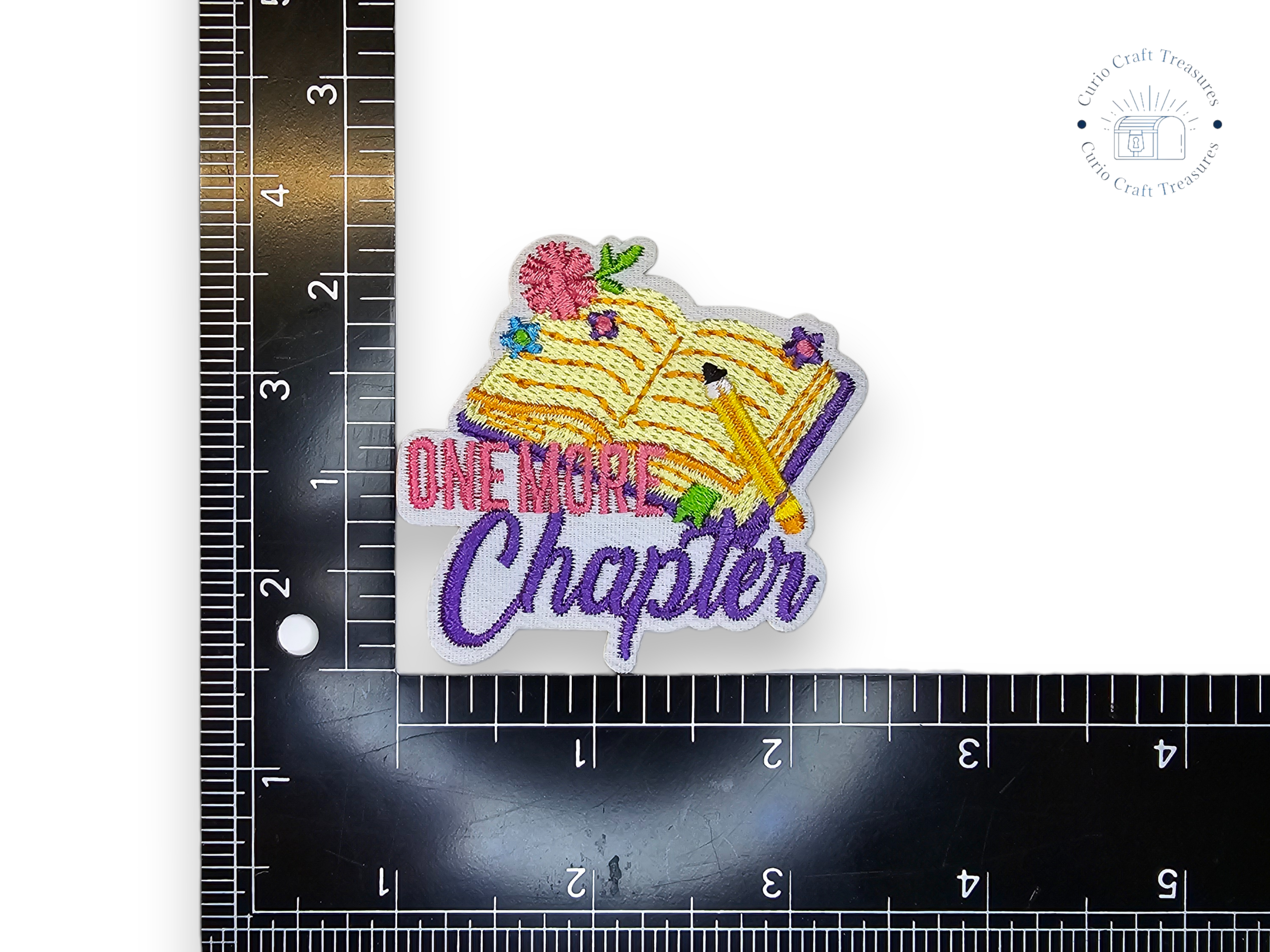 Embroided Patch, Iron on, Glue, Craft supply, Embroidery, Fabric, Book, Reading, One more chapter, Coffee, Spellbook, society, born to read