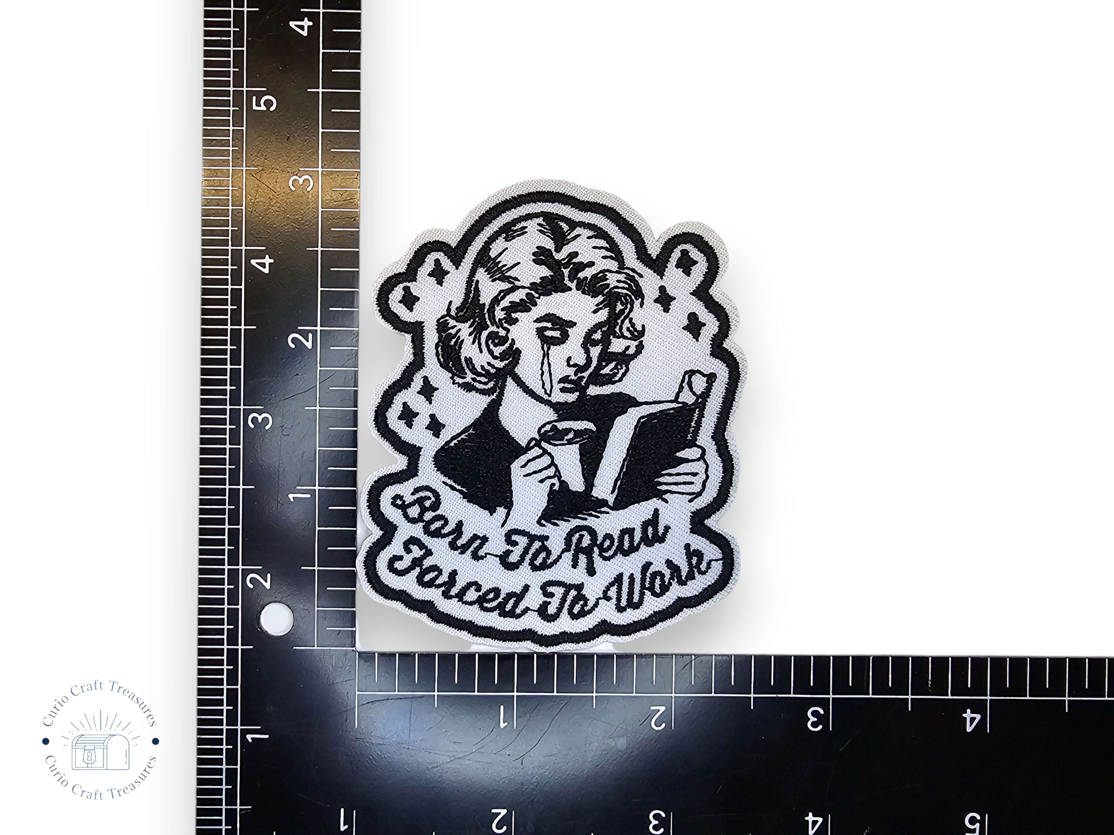 Embroided Patch, Iron on, Glue, Craft supply, Embroidery, Fabric, Book, Reading, One more chapter, Coffee, Spellbook, society, born to read