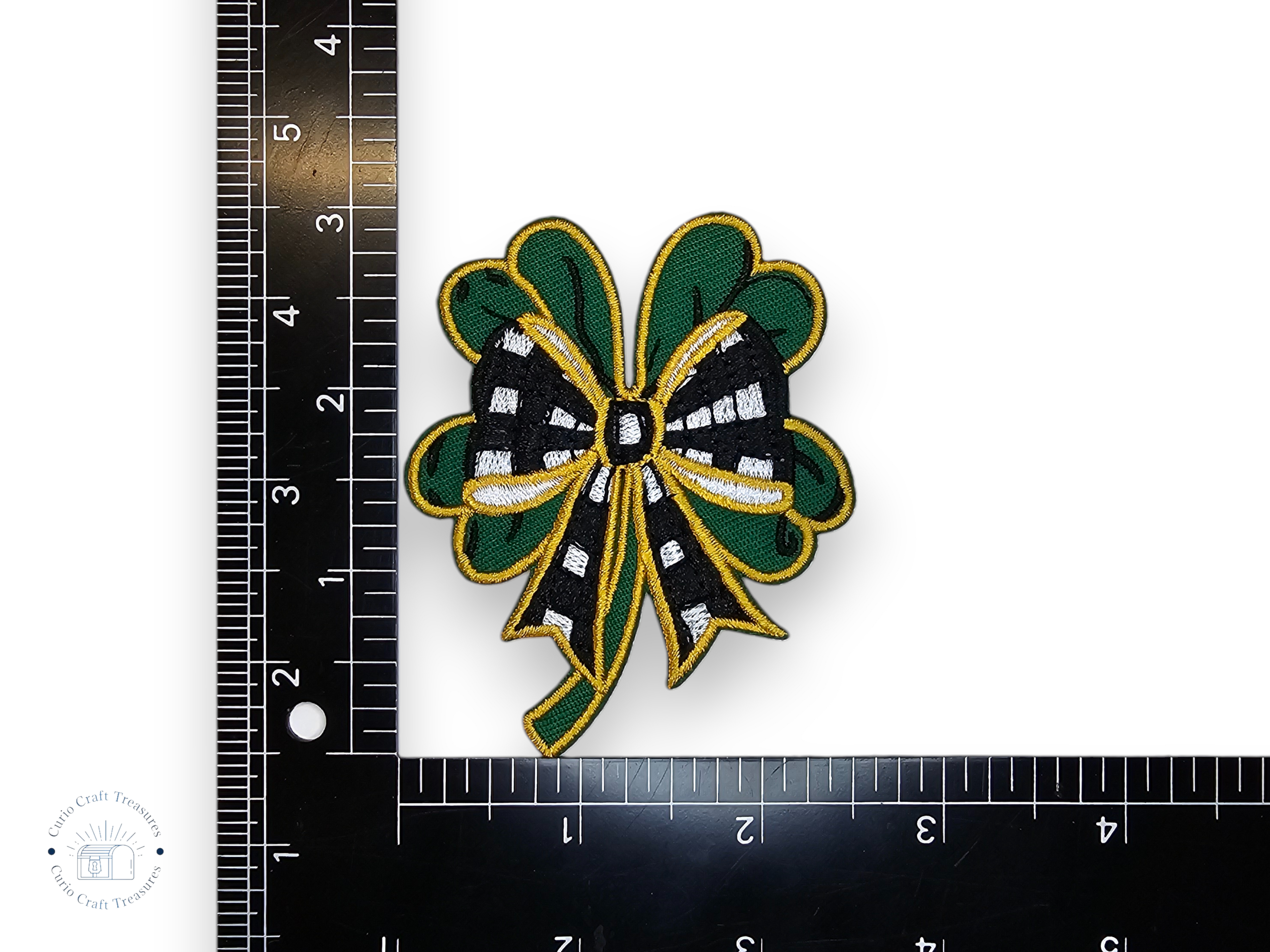 Embroided Patch, Iron on, Glue, Craft supply, Embroidery, Fabric, Irish flag, Clover, St.Patrick, Bow, Green