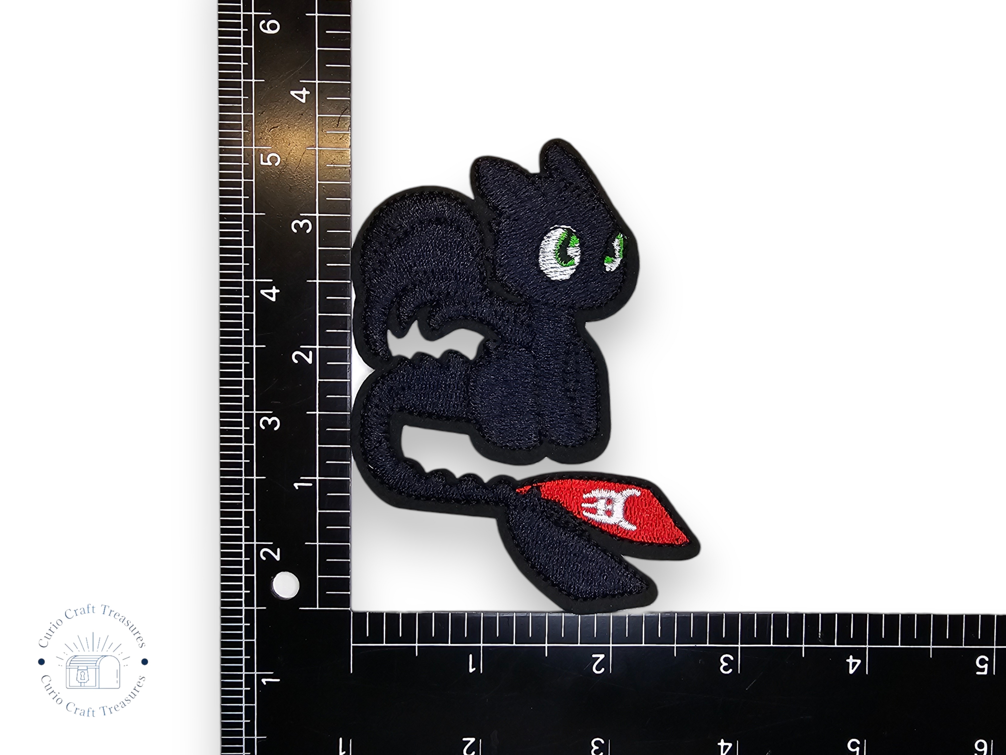 Embroided Patch, Iron on, Glue, Craft supply, Embroidery, Fabric, Movie, Cartoon, Dragon, white, Black