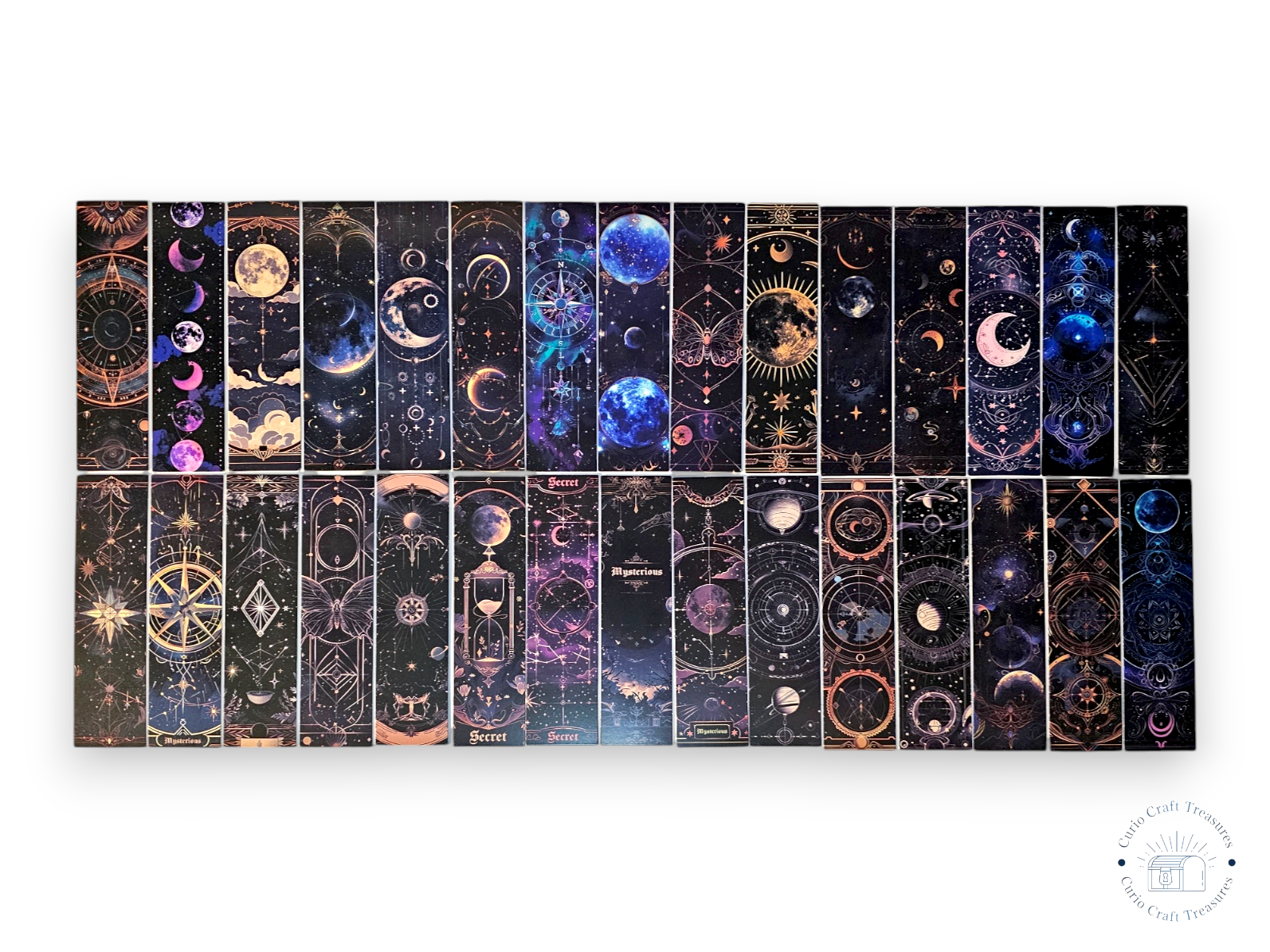 Pack of 5, Bookmark, cardboard, papercraft, scrapbooking, Moon, Stars, Purple, Gold, Dark, Sky, Astrology, Tarot, Gothic, Creative, RANDOM