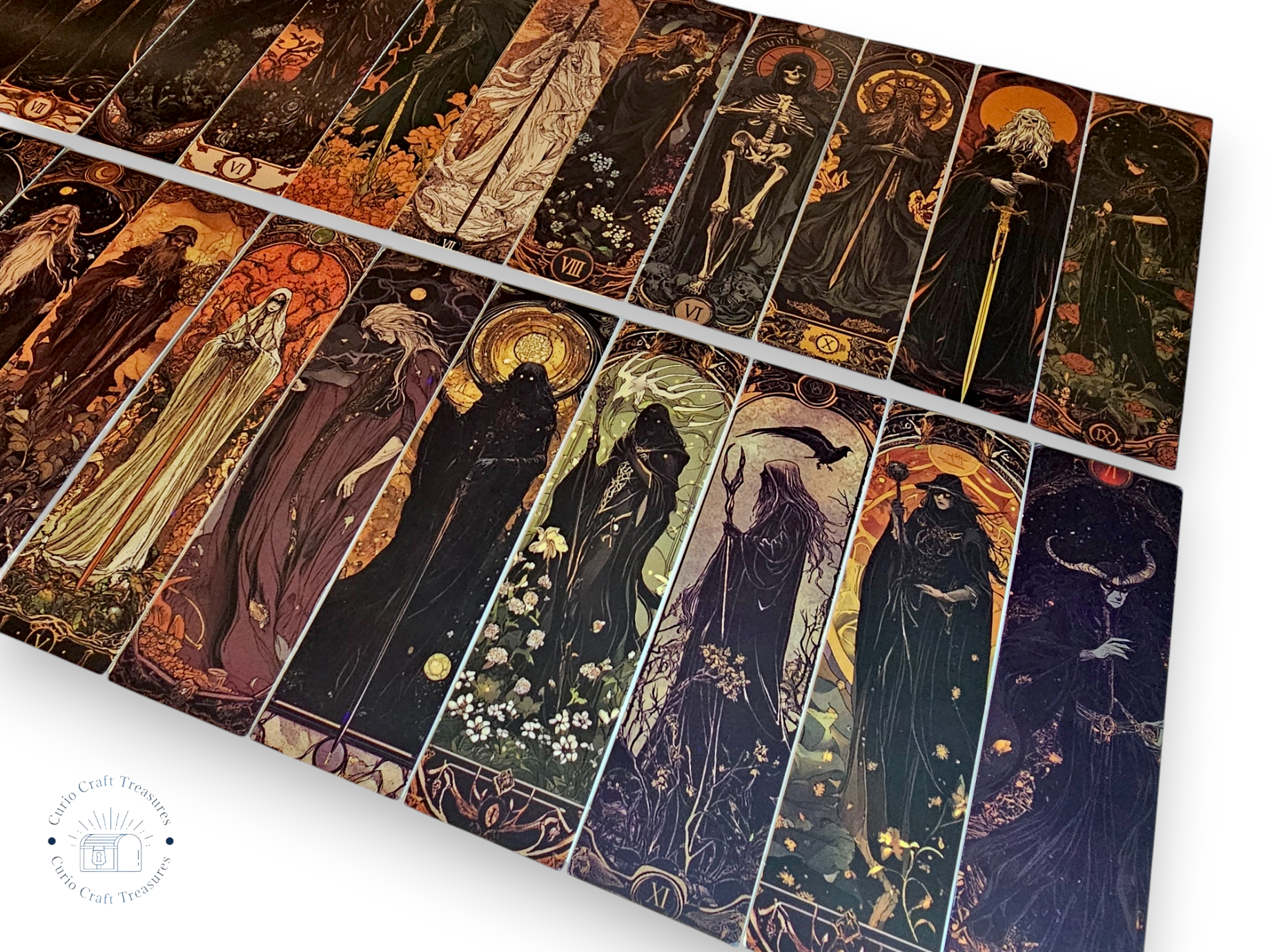 Lot de 5 marque-pages en carton, pour loisirs créatifs, scrapbooking, thème sombre, magicien, nécromancien, mage, sorcier, mort, faucheur, gothique, créatif, aléatoire.