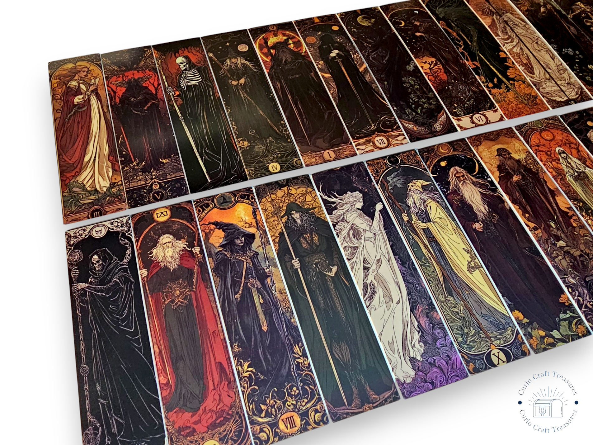 Lot de 5 marque-pages en carton, pour loisirs créatifs, scrapbooking, thème sombre, magicien, nécromancien, mage, sorcier, mort, faucheur, gothique, créatif, aléatoire.
