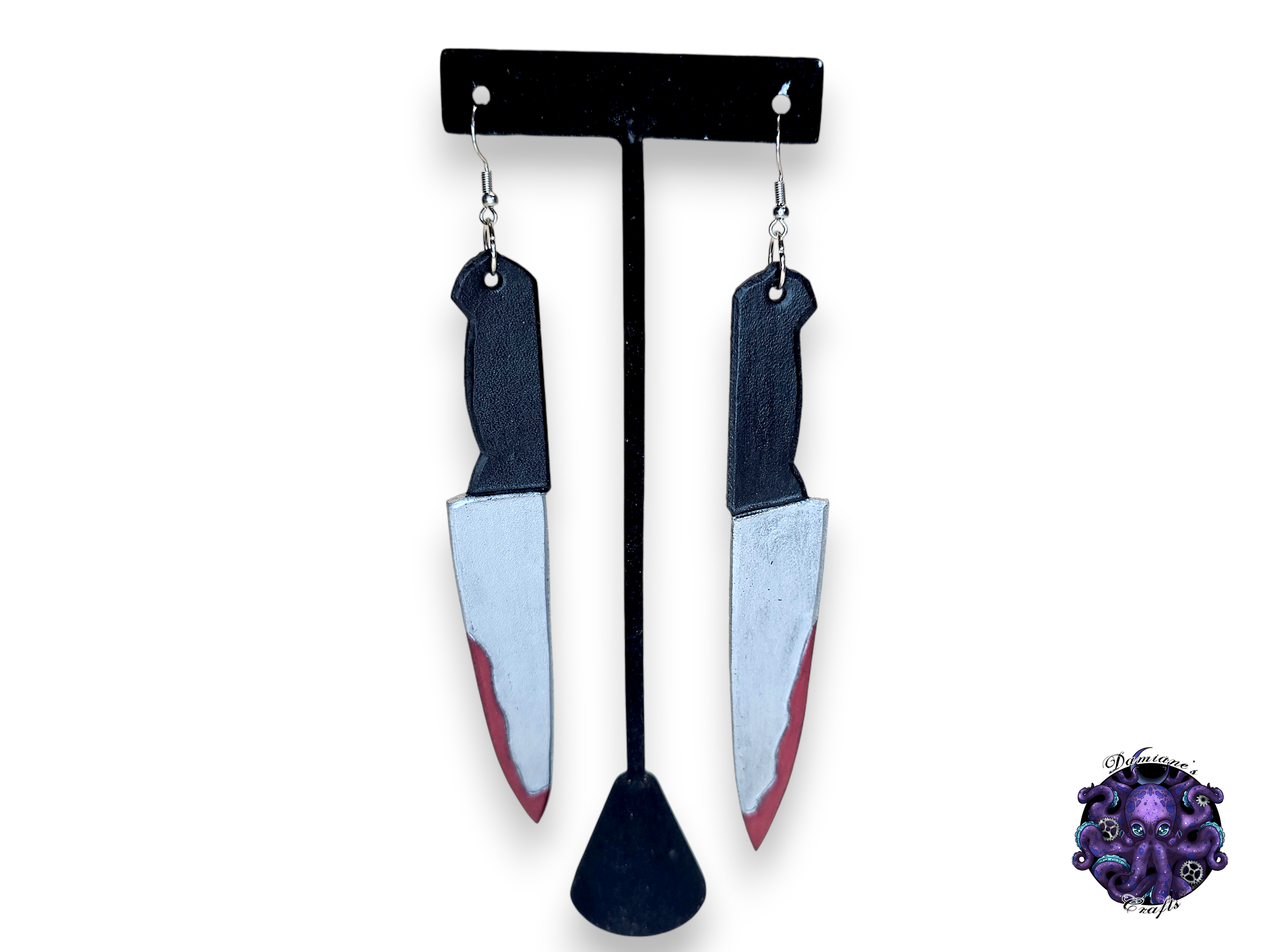 Earrings, Real leather, Bloody knifes, Psycho, blood, movies, cosplay, halloween, gothic, true crime