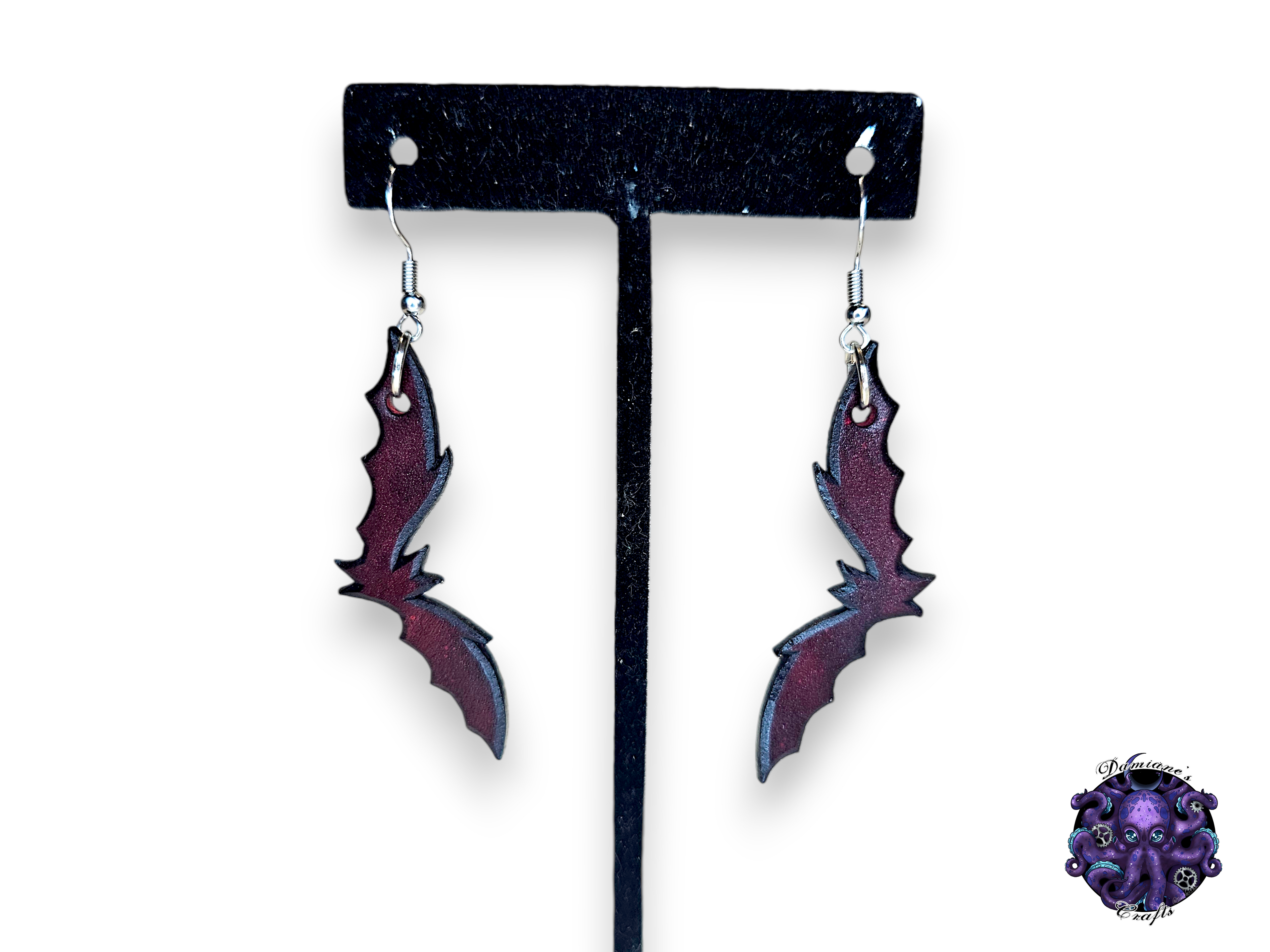 Earrings, Real leather, hook, Bats, Vampire, Halloween, Gothic, black, dark