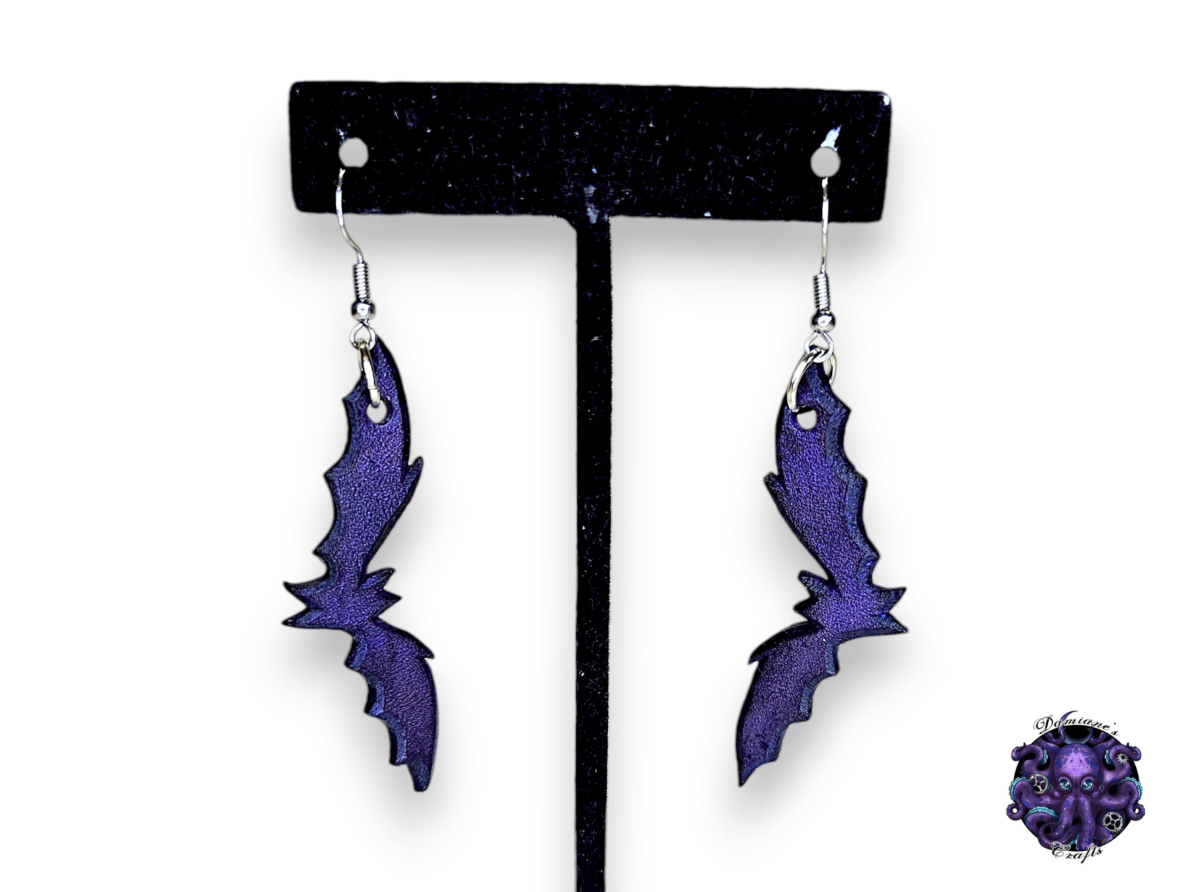 Earrings, Real leather, hook, Bats, Vampire, Halloween, Gothic, black, dark