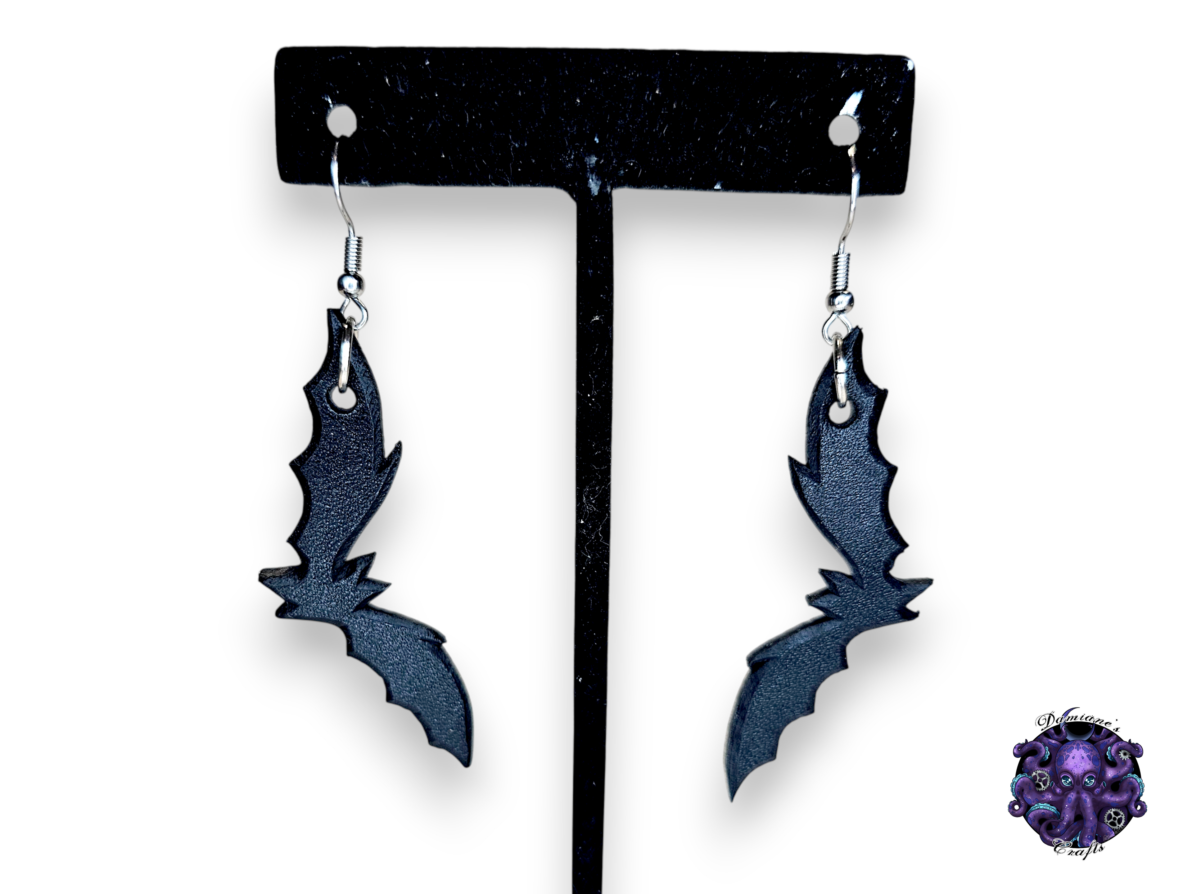 Earrings, Real leather, hook, Bats, Vampire, Halloween, Gothic, black, dark