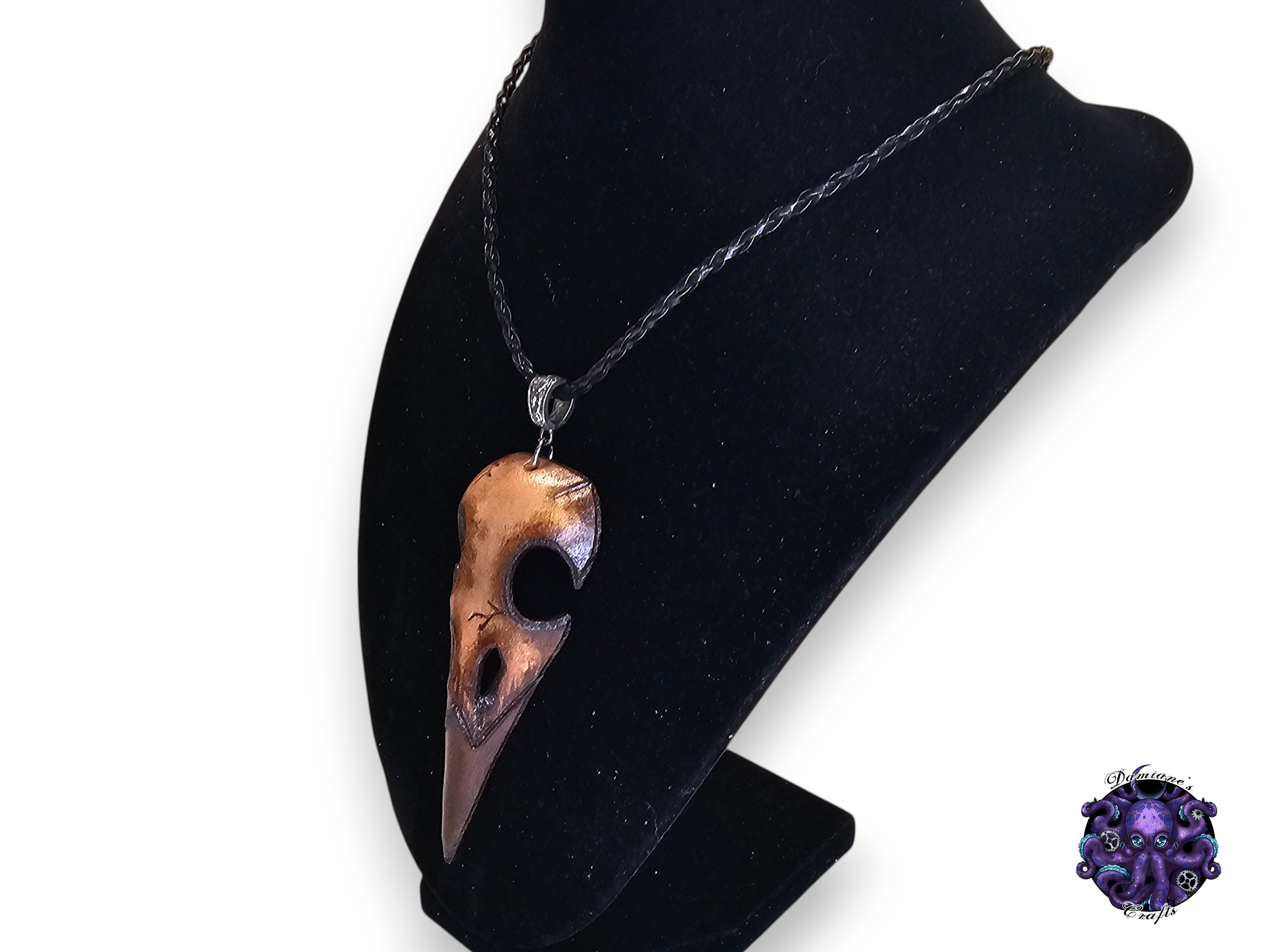 Real leather, necklace, pendant, Crow, Raven, Skull, Viking, Steampunk, Gothic