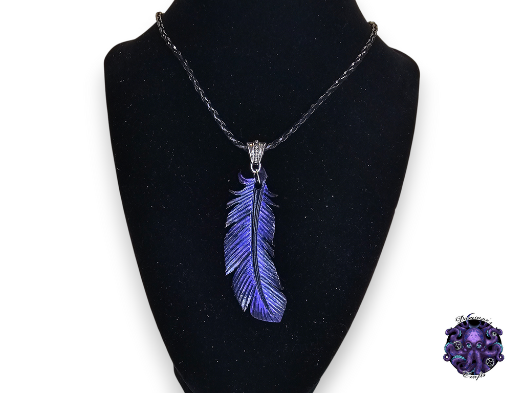 Real leather, Necklace, Pendant, Crow, Raven, Feather, Gothic, boho