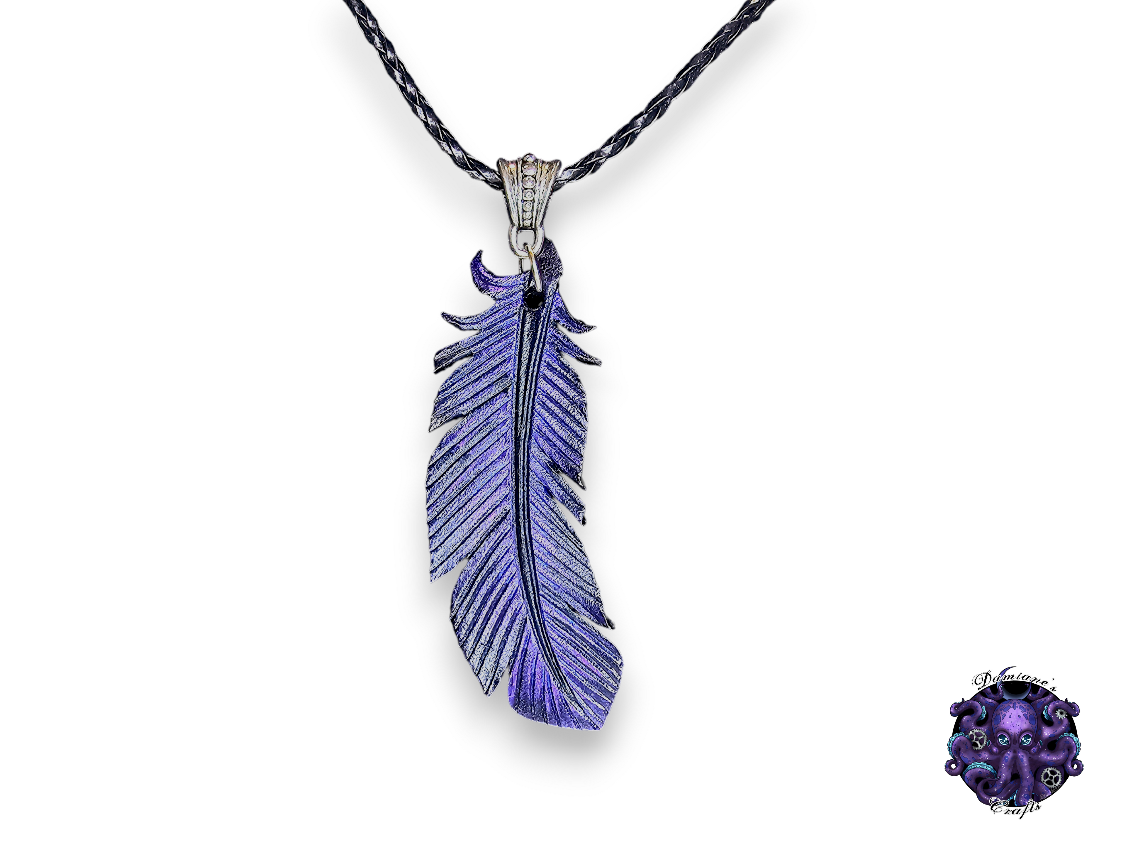 Real leather, Necklace, Pendant, Crow, Raven, Feather, Gothic, boho