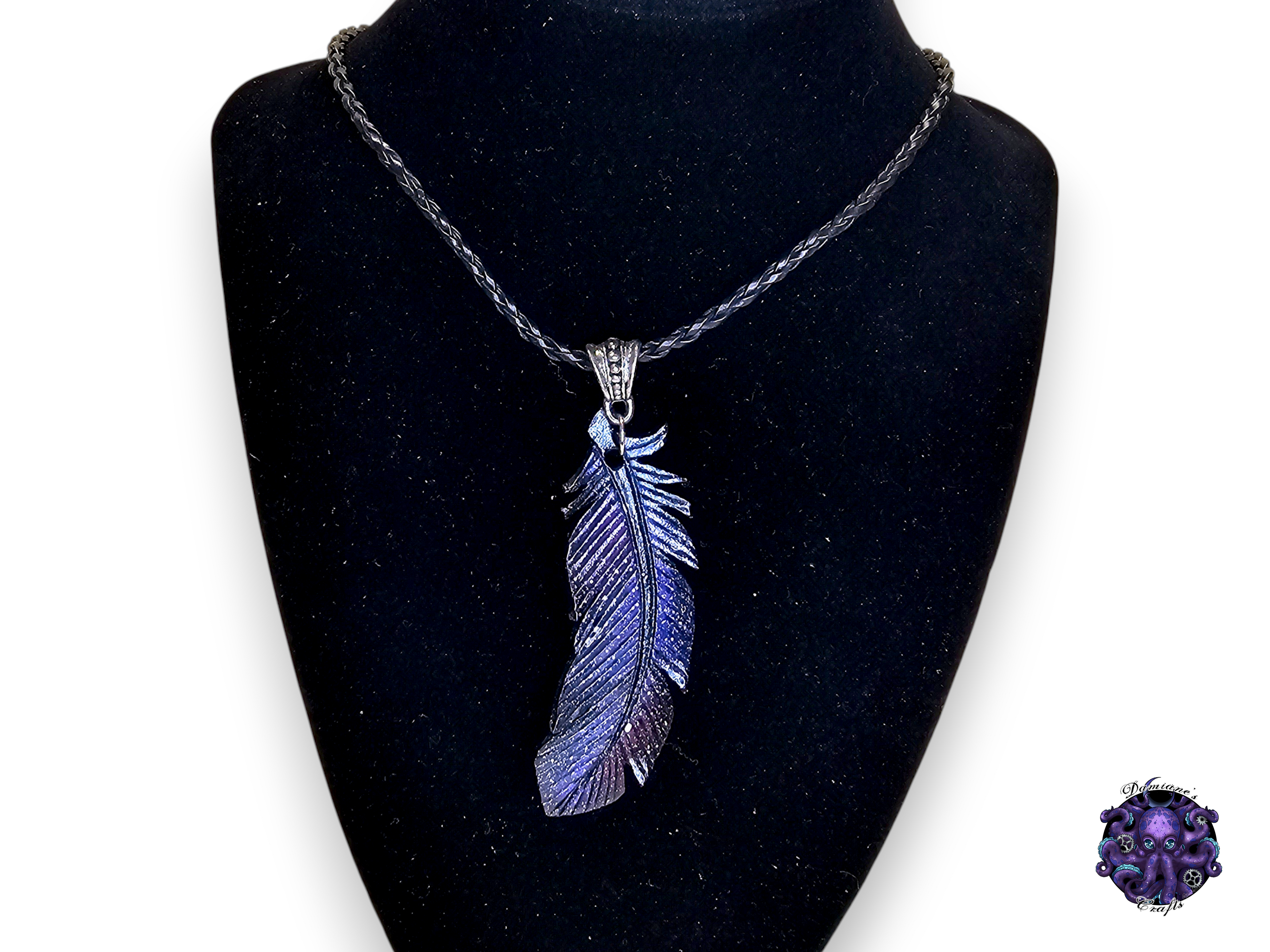 Real leather, Necklace, Pendant, Crow, Raven, Feather, Gothic, boho