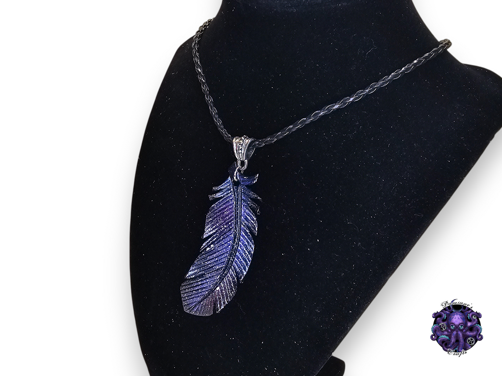 Real leather, Necklace, Pendant, Crow, Raven, Feather, Gothic, boho