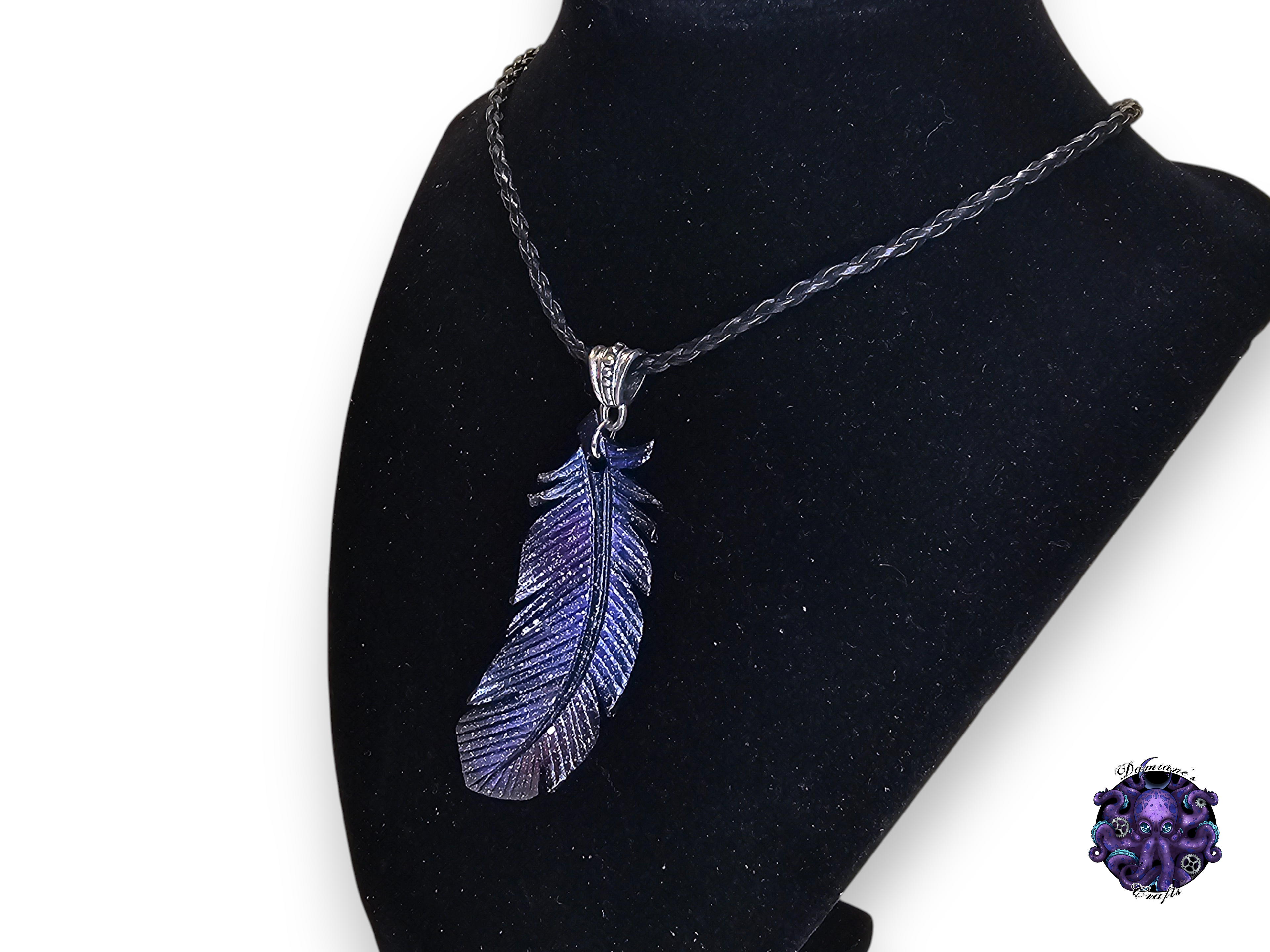 Real leather, Necklace, Pendant, Crow, Raven, Feather, Gothic, boho