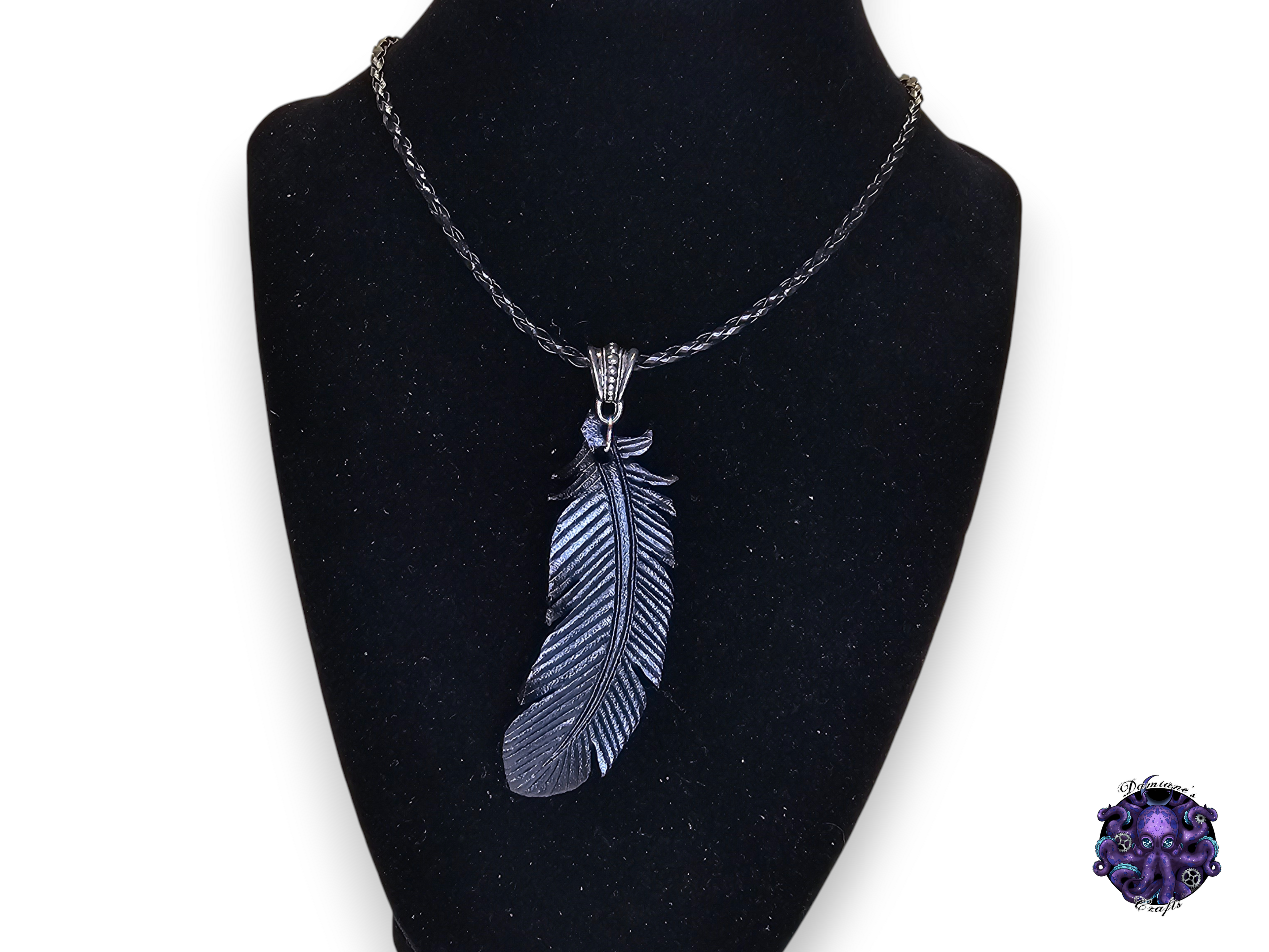 Real leather, Necklace, Pendant, Crow, Raven, Feather, Gothic, boho