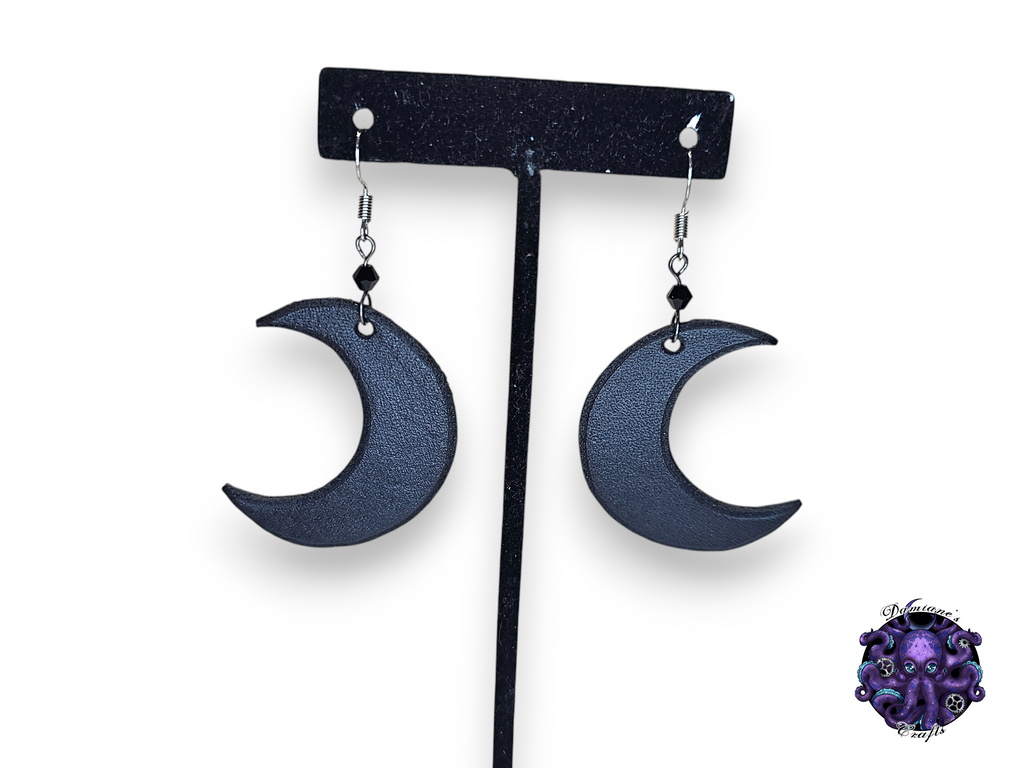 Boucles d'oreilles en cuir véritable, crochet, croissant de lune, gothique, magique, wicca, déesse, noir, sombre