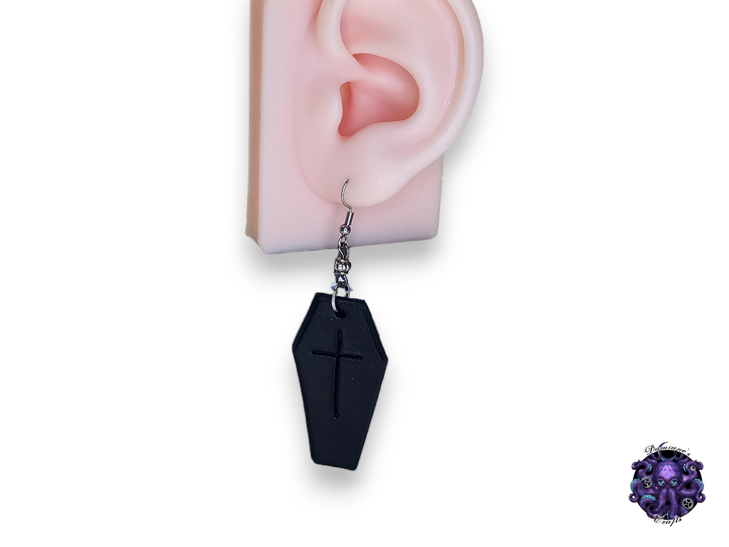 Pendientes, Cuero auténtico, Gancho, Ataúd, Cruz, Vampiro, Halloween, Gótico, Negro, Oscuro