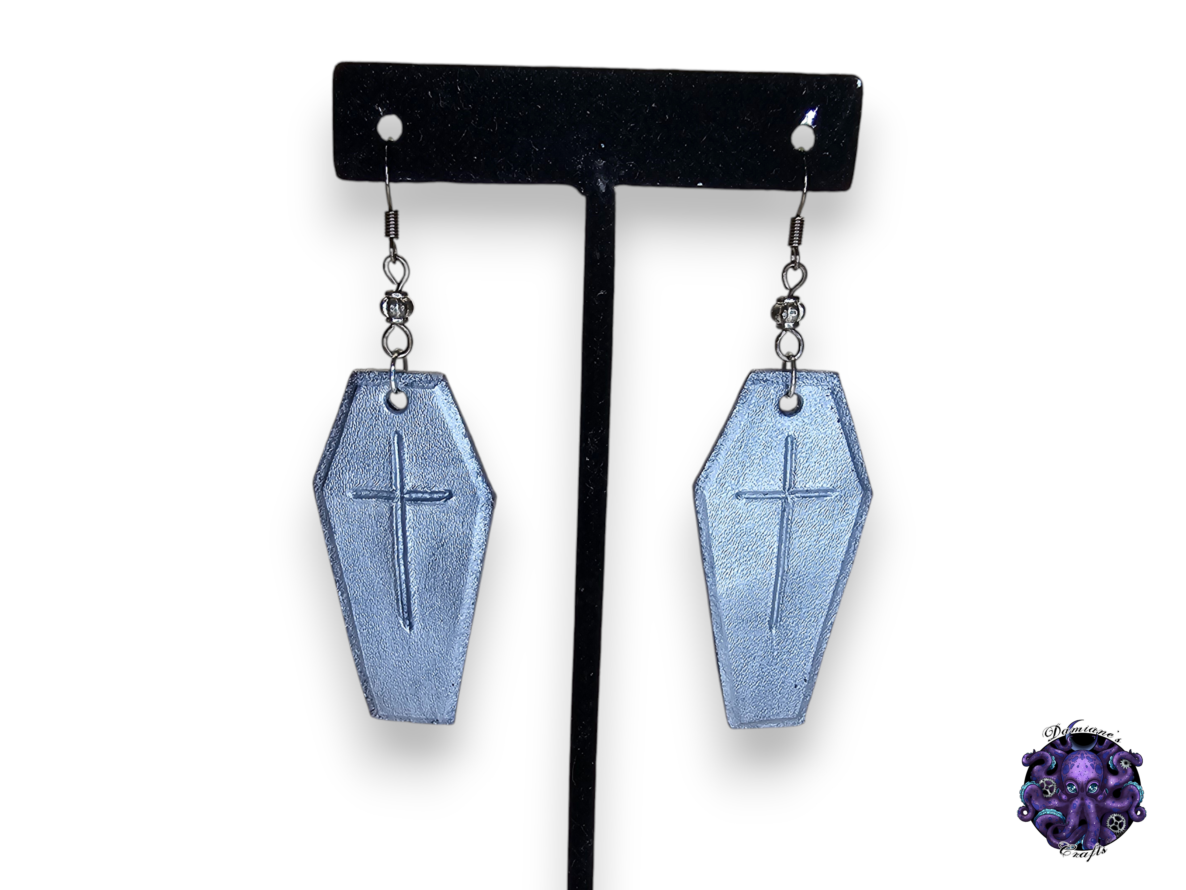Earrings, Real leather, hook, Coffin, Cross, Vampire, Halloween, Gothic, black, dark