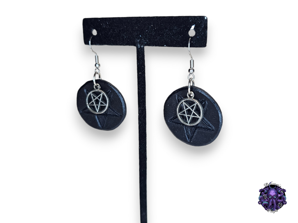 Earrings, Real leather, hook, Pentagram, Pentacle, Magic, Witch, Vampire, Halloween, Gothic, black, dark