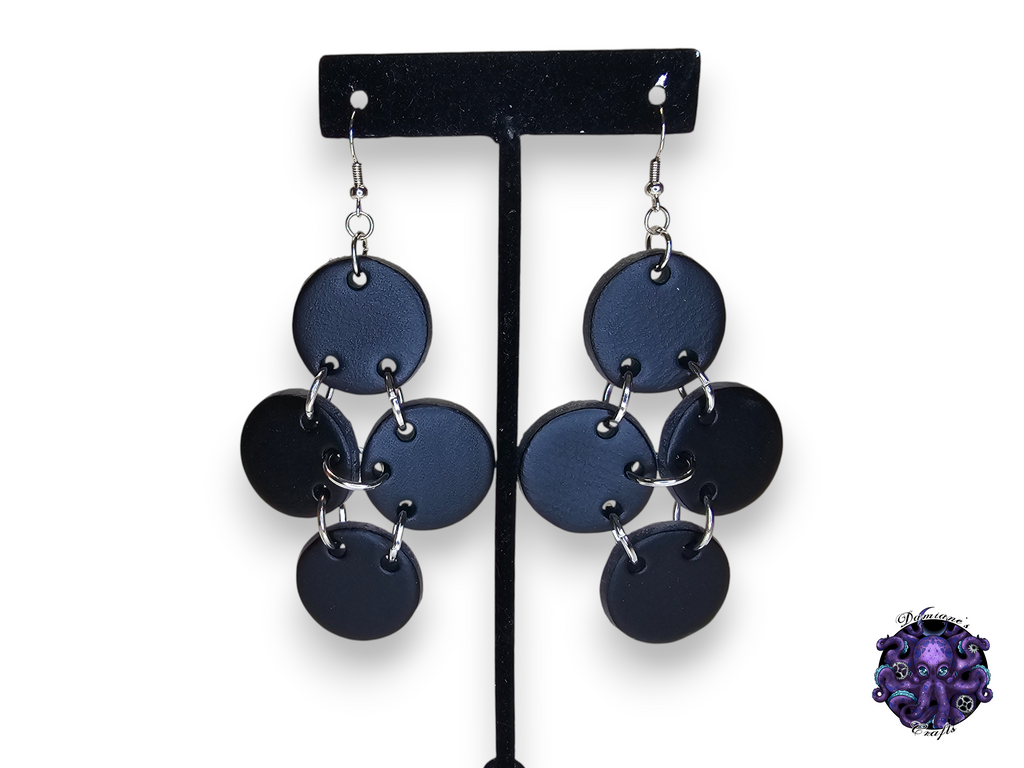 Earrings, Real leather, hook, Circles, Chainmail, boho, Gothic, black