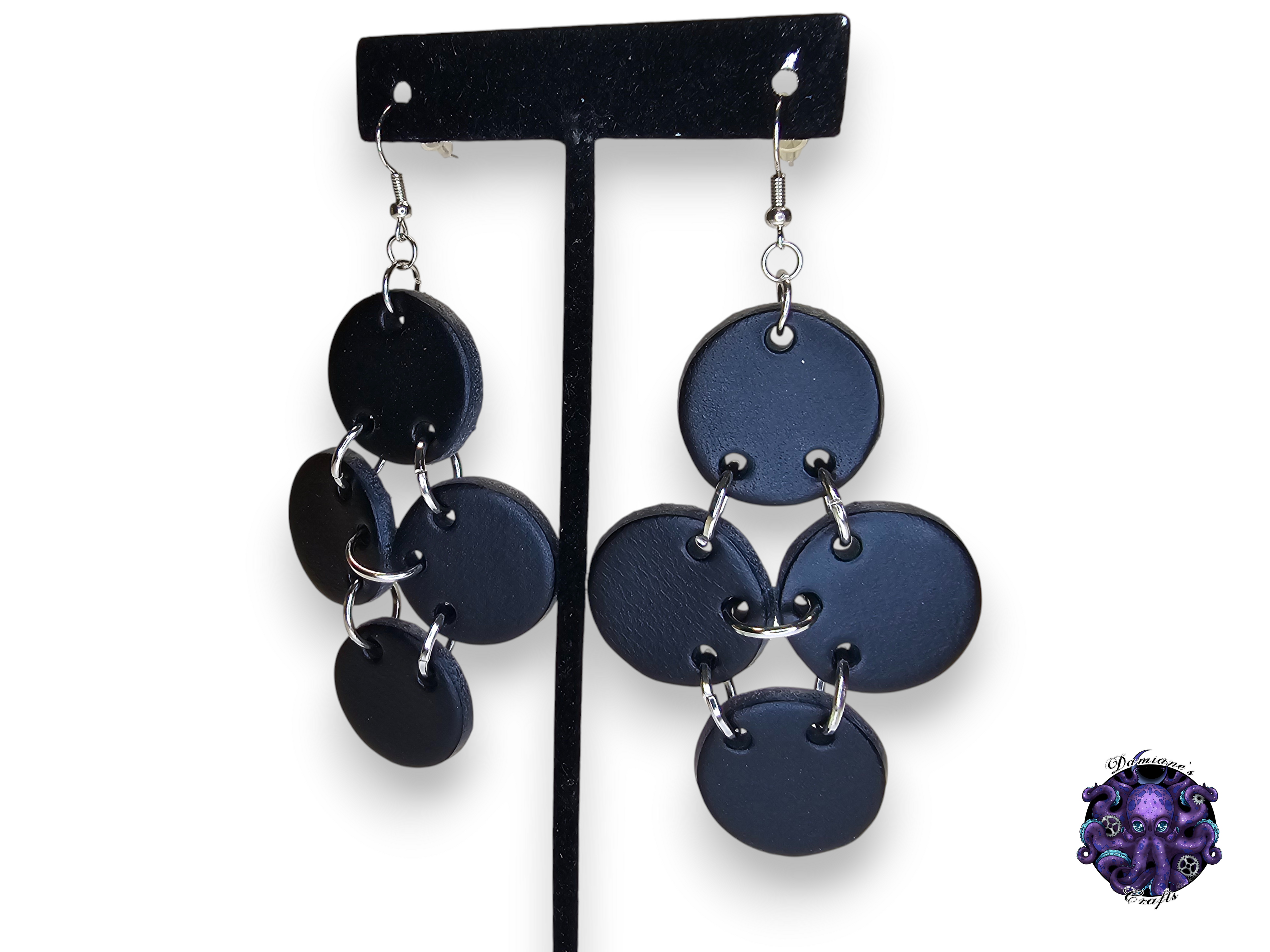 Earrings, Real leather, hook, Circles, Chainmail, boho, Gothic, black