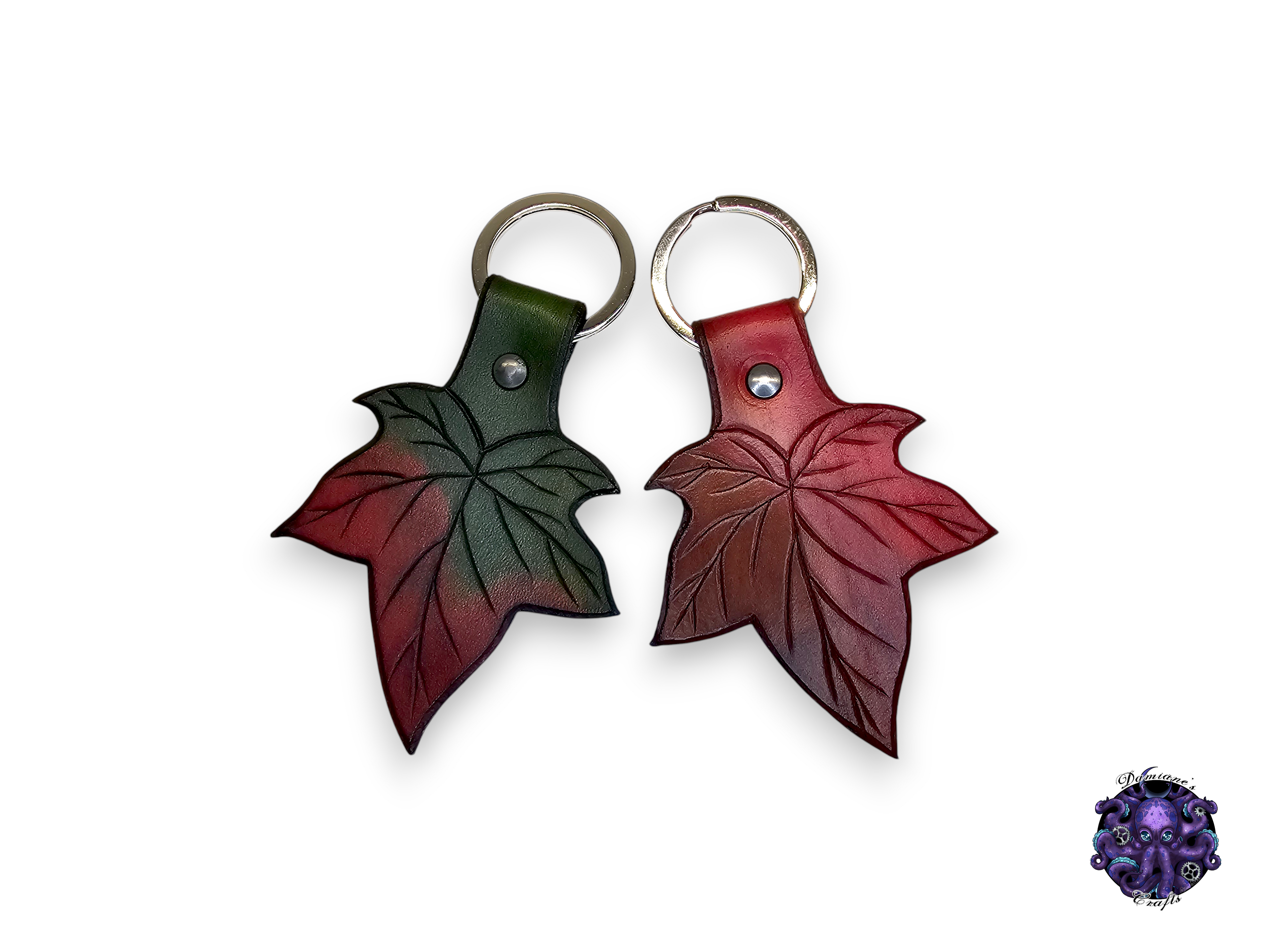 Real leather, Keychain, Ivy leaf, poison, nature, fall, autumn, elf, elvish, key, ring, boho, cottagecore, fairycore