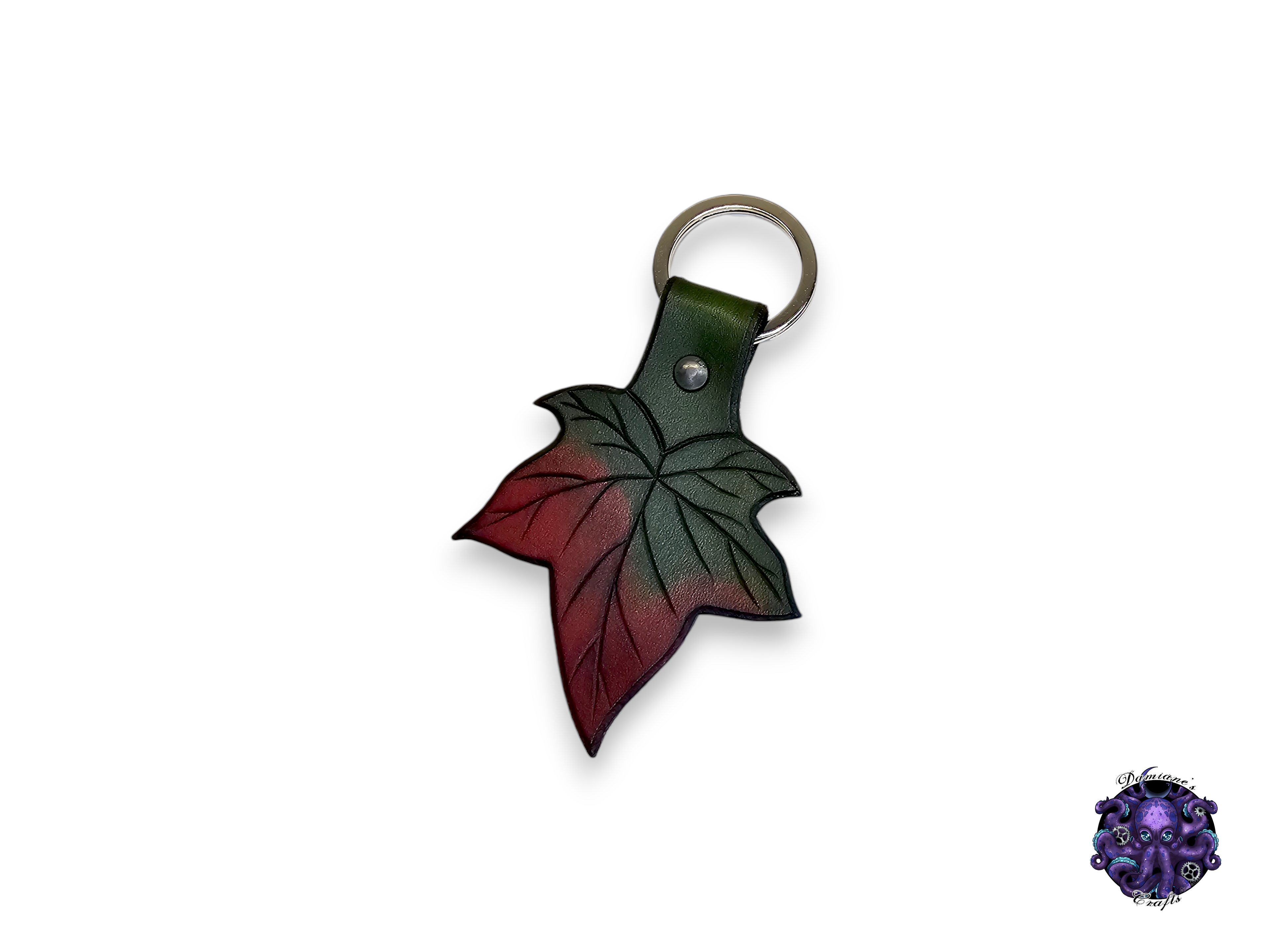 Real leather, Keychain, Ivy leaf, poison, nature, fall, autumn, elf, elvish, key, ring, boho, cottagecore, fairycore