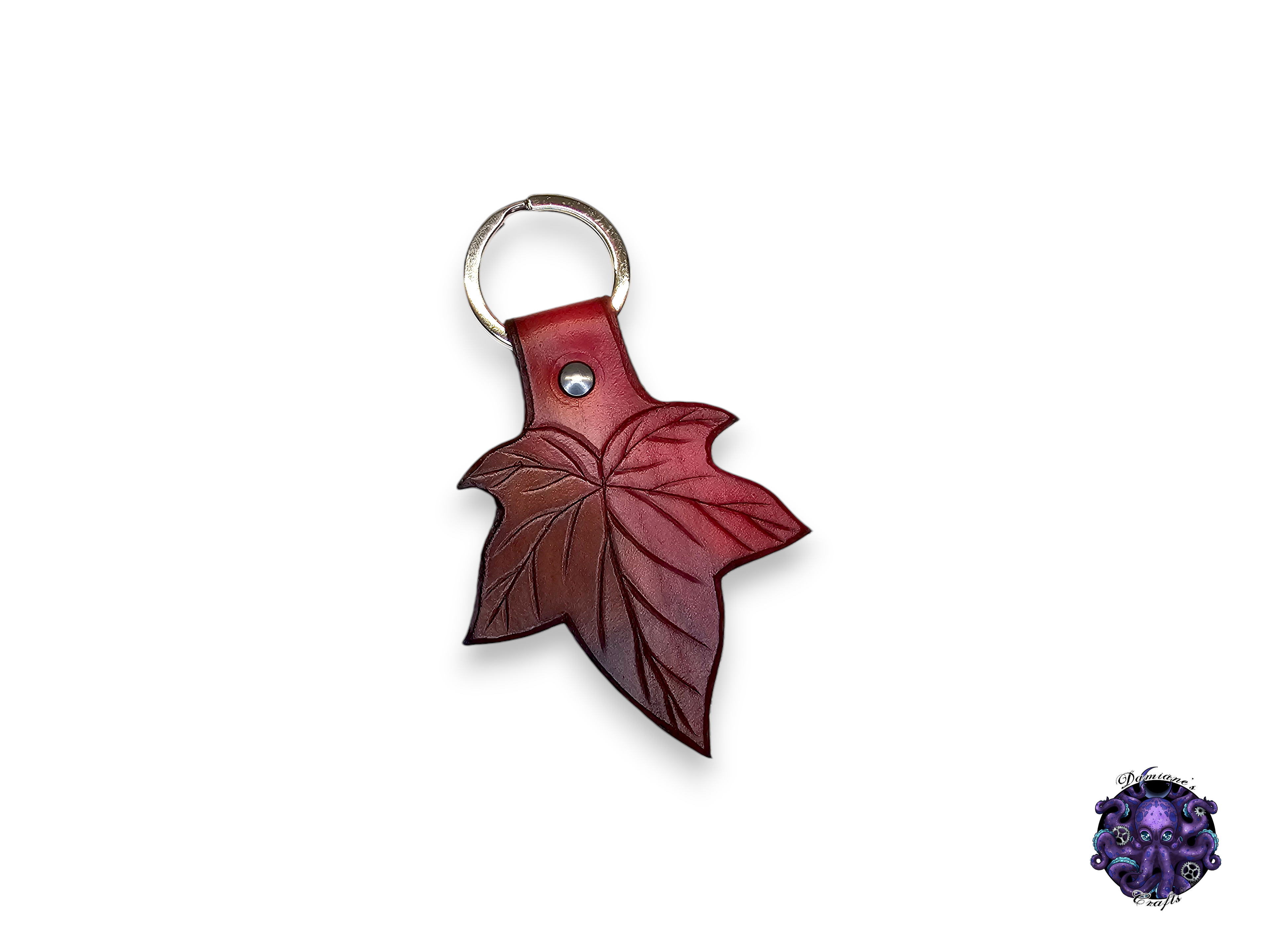 Real leather, Keychain, Ivy leaf, poison, nature, fall, autumn, elf, elvish, key, ring, boho, cottagecore, fairycore