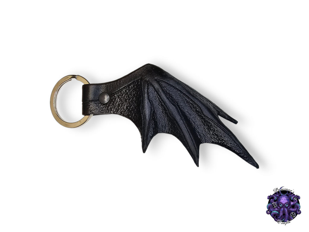 Porte-clés en cuir véritable, aile de chauve-souris, vampire, gothique, sorcière, nature, animal, Halloween, noir