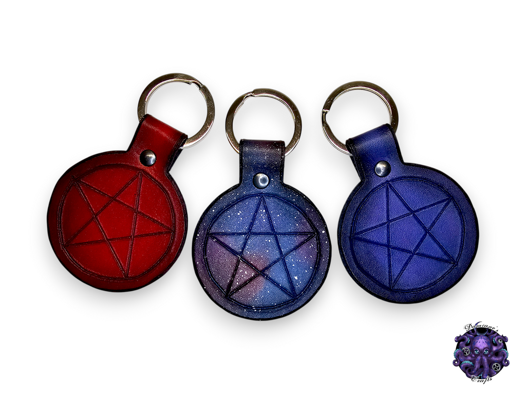 Real leather, Keychain, Pentagram, Pentacle, Witchy, Magic, Gothic, witch, halloween