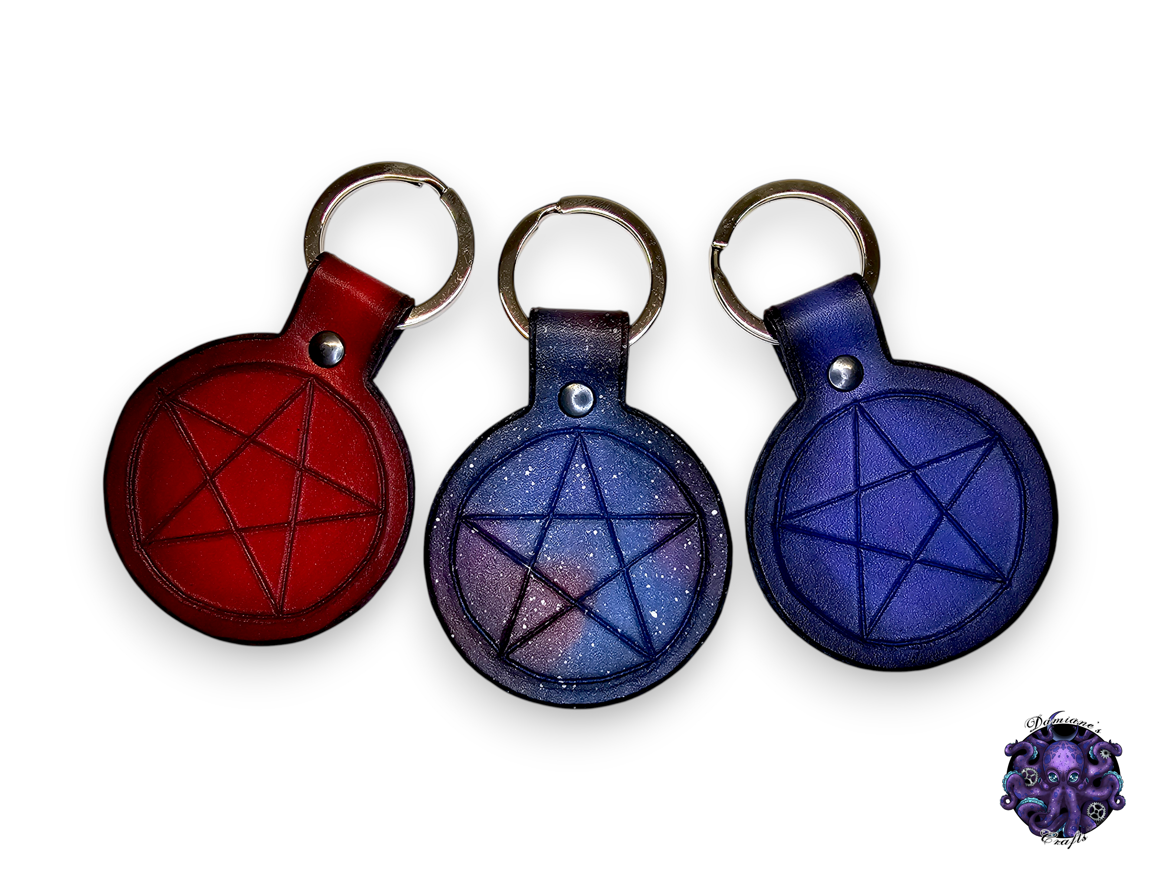 Real leather, Keychain, Pentagram, Pentacle, Witchy, Magic, Gothic, witch, halloween