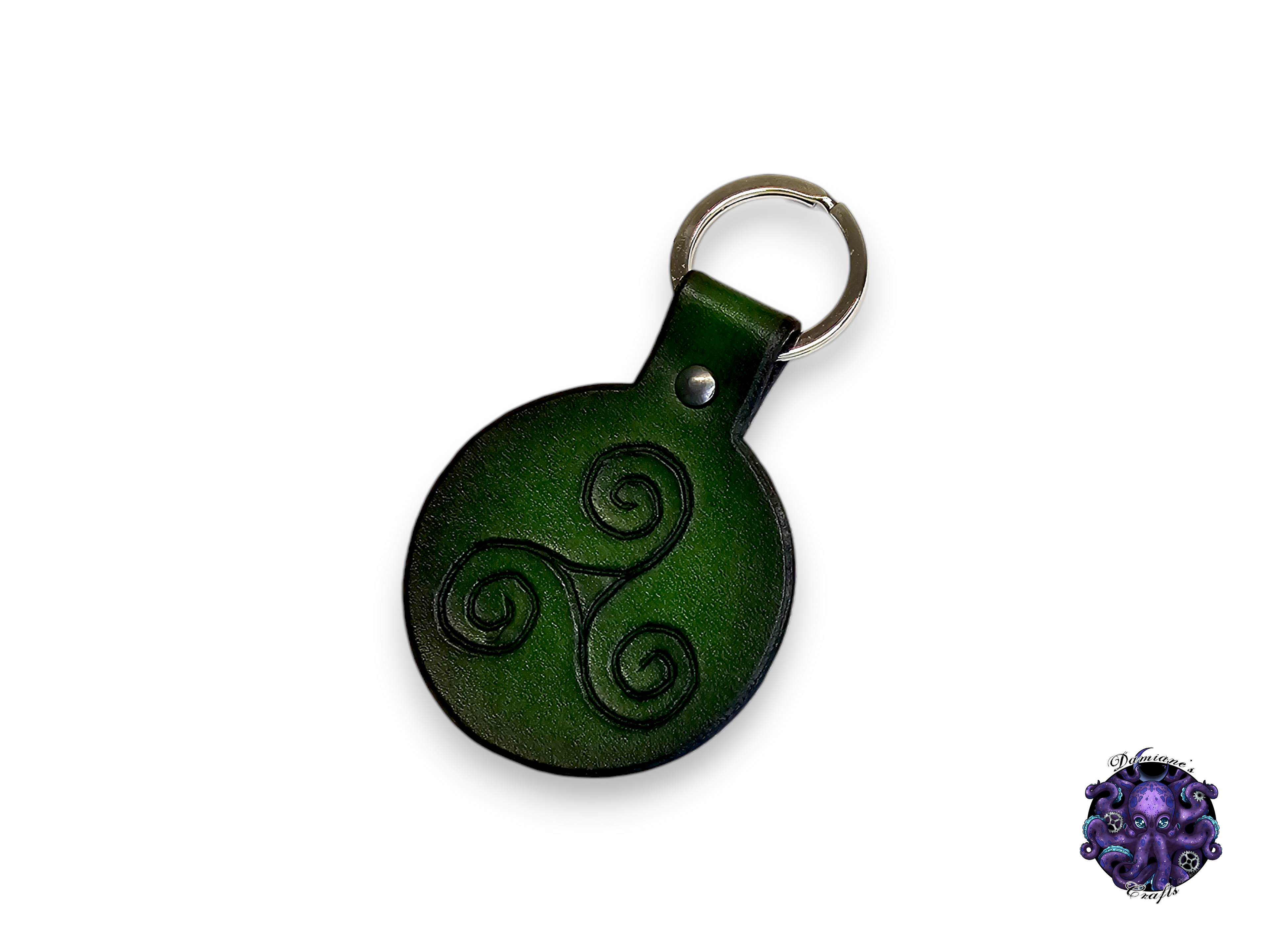 Real leather, Keychain, Triskel, Spirals, Viking, Celtic, symbol, Witchy, Magic, Gothic, witch, halloween