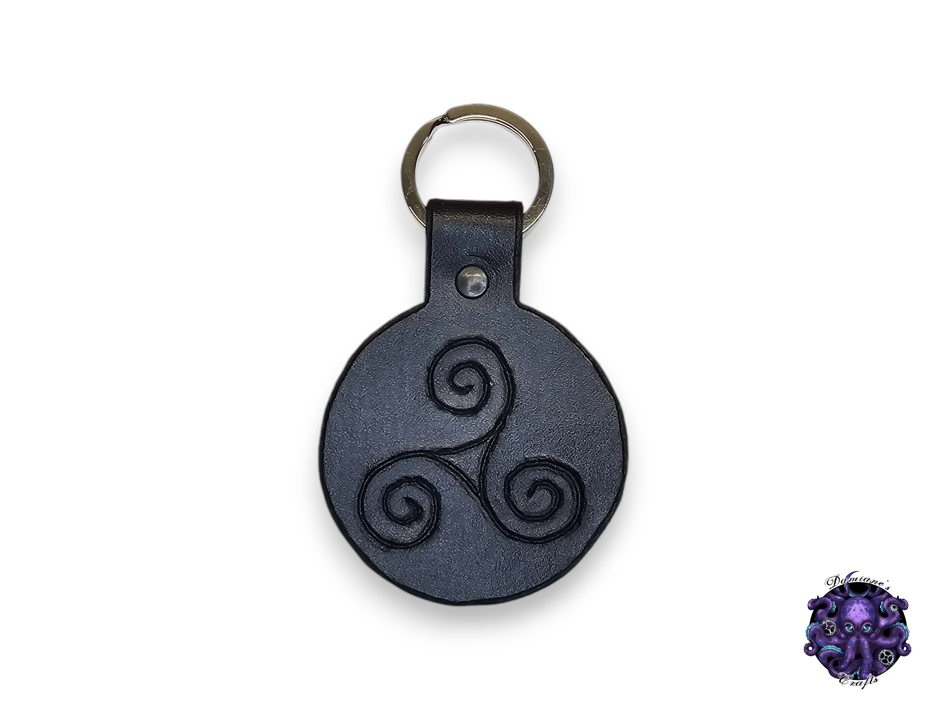 Real leather, Keychain, Triskel, Spirals, Viking, Celtic, symbol, Witchy, Magic, Gothic, witch, halloween