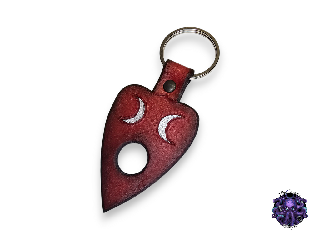 Cuero auténtico, llavero, tabla de ouija, luna creciente, brujería, magia, gótico, bruja, Halloween