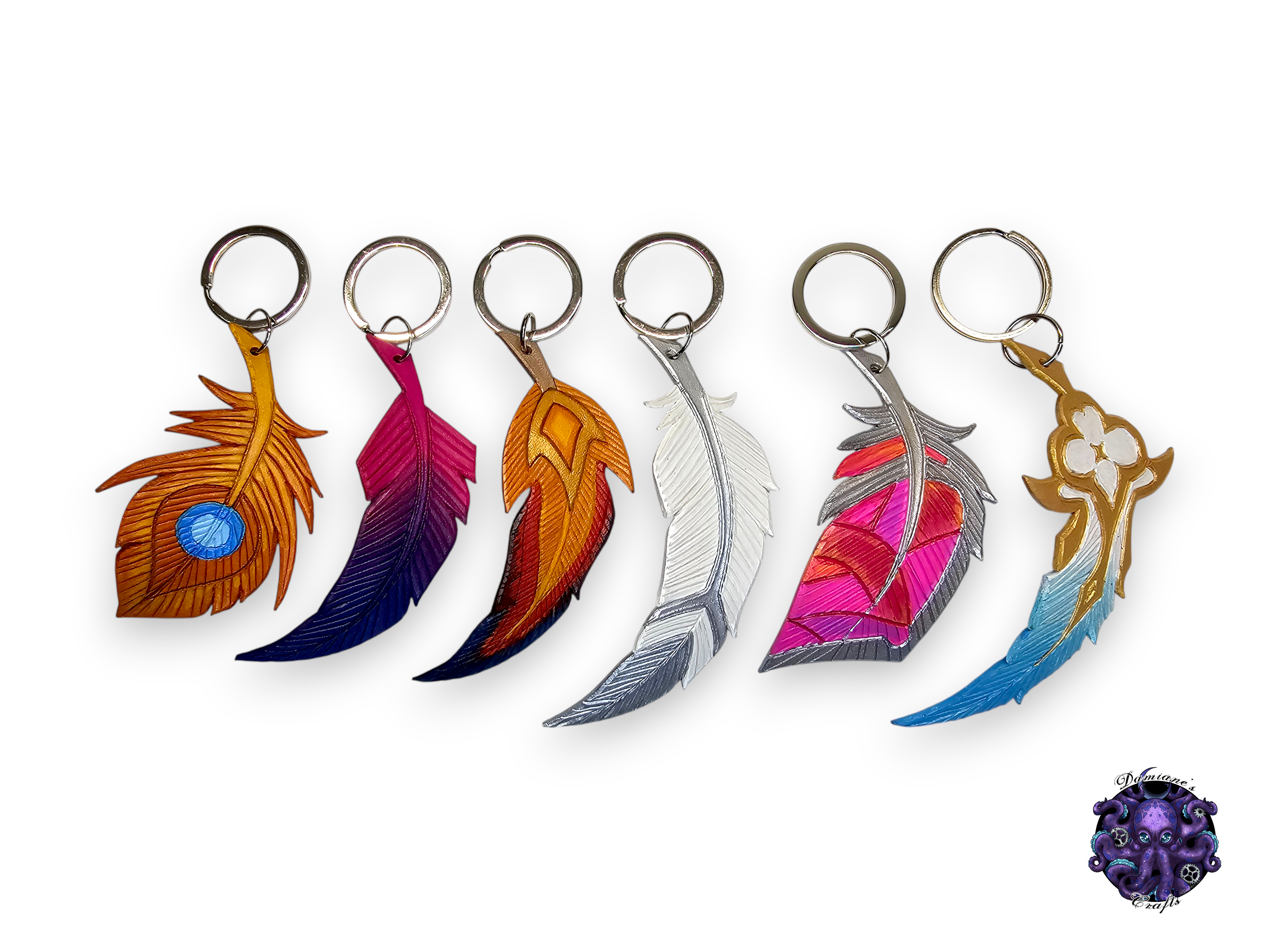 Real leather, Keychain, Rakan, Xayah, Video game, Feather, Peacock, Raven, Crow, Gamer, Witchy, Magic, Gothic, witch, halloween