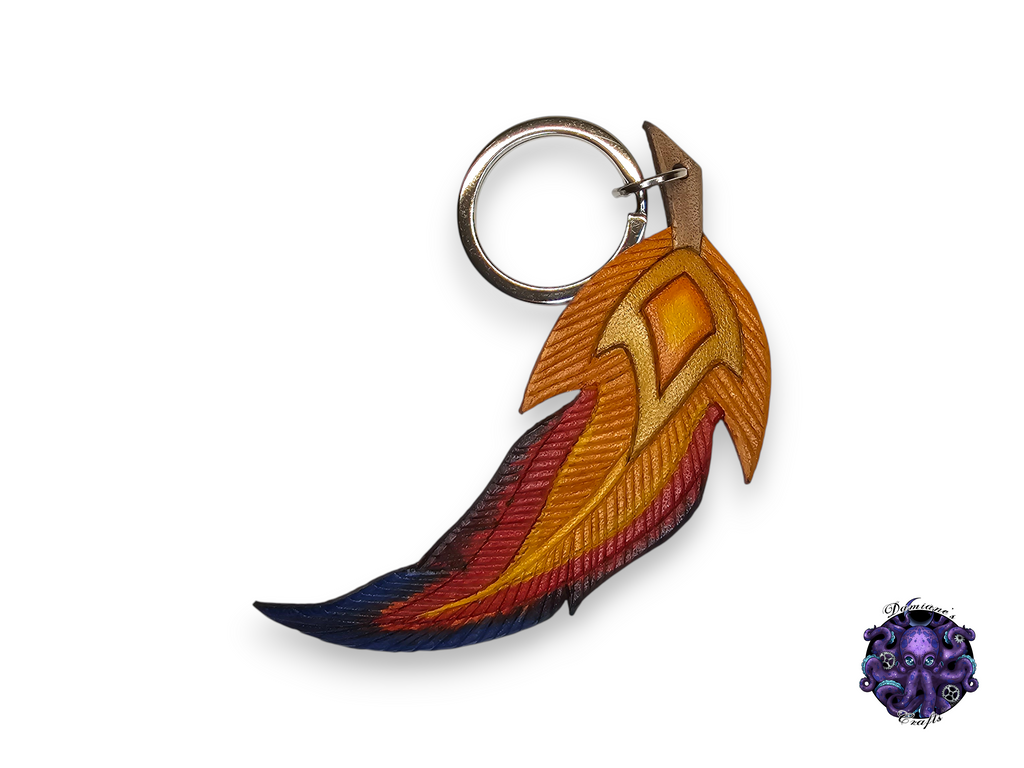 Real leather, Keychain, Rakan, Xayah, Video game, Feather, Peacock, Raven, Crow, Gamer, Witchy, Magic, Gothic, witch, halloween