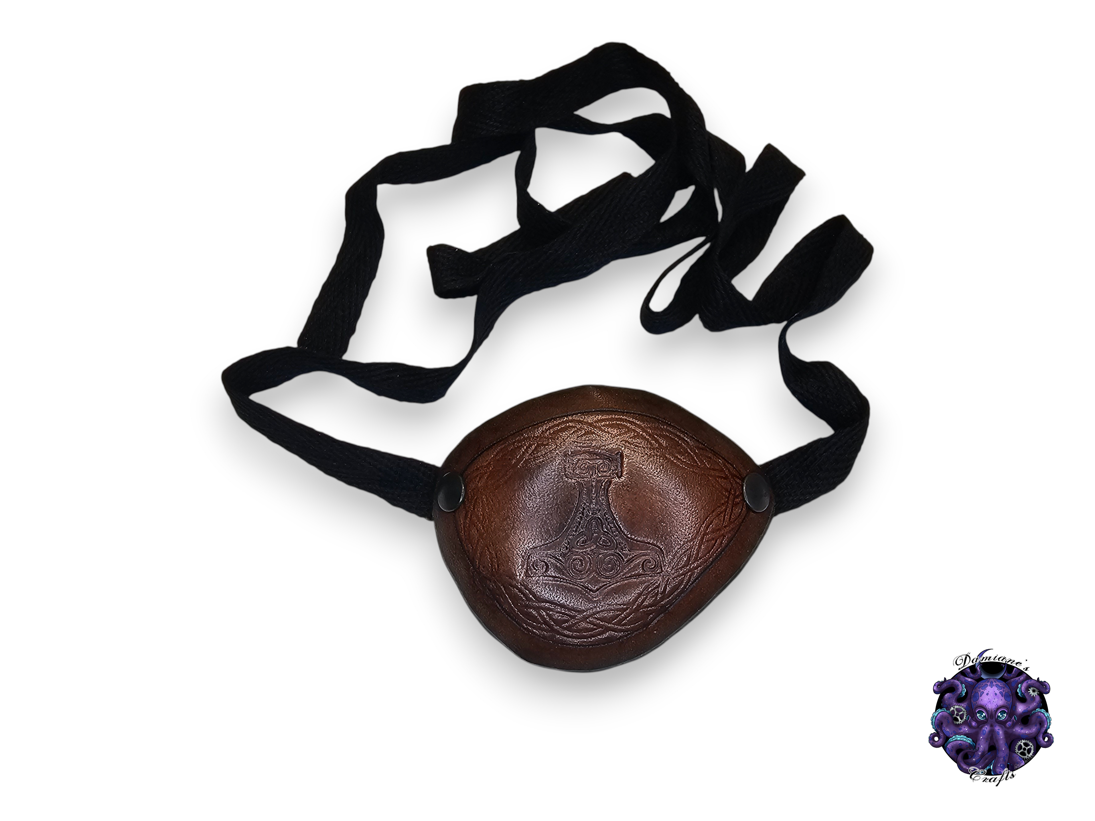 Real leather, Eyepatch, Thor hammer, Viking, Mythology, Norse, pirate, costume, cosplay, LARP, halloween