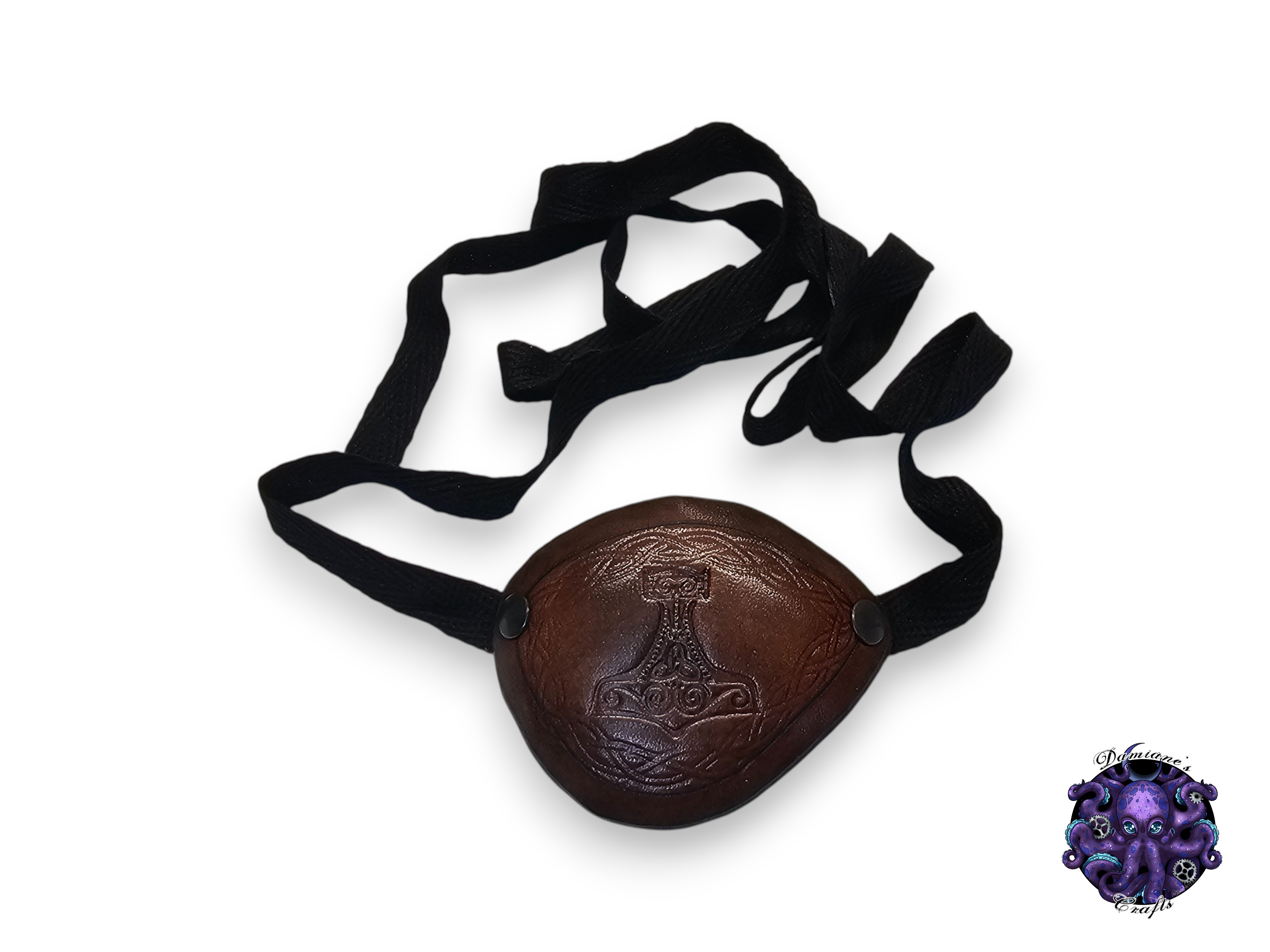 Real leather, Eyepatch, Thor hammer, Viking, Mythology, Norse, pirate, costume, cosplay, LARP, halloween