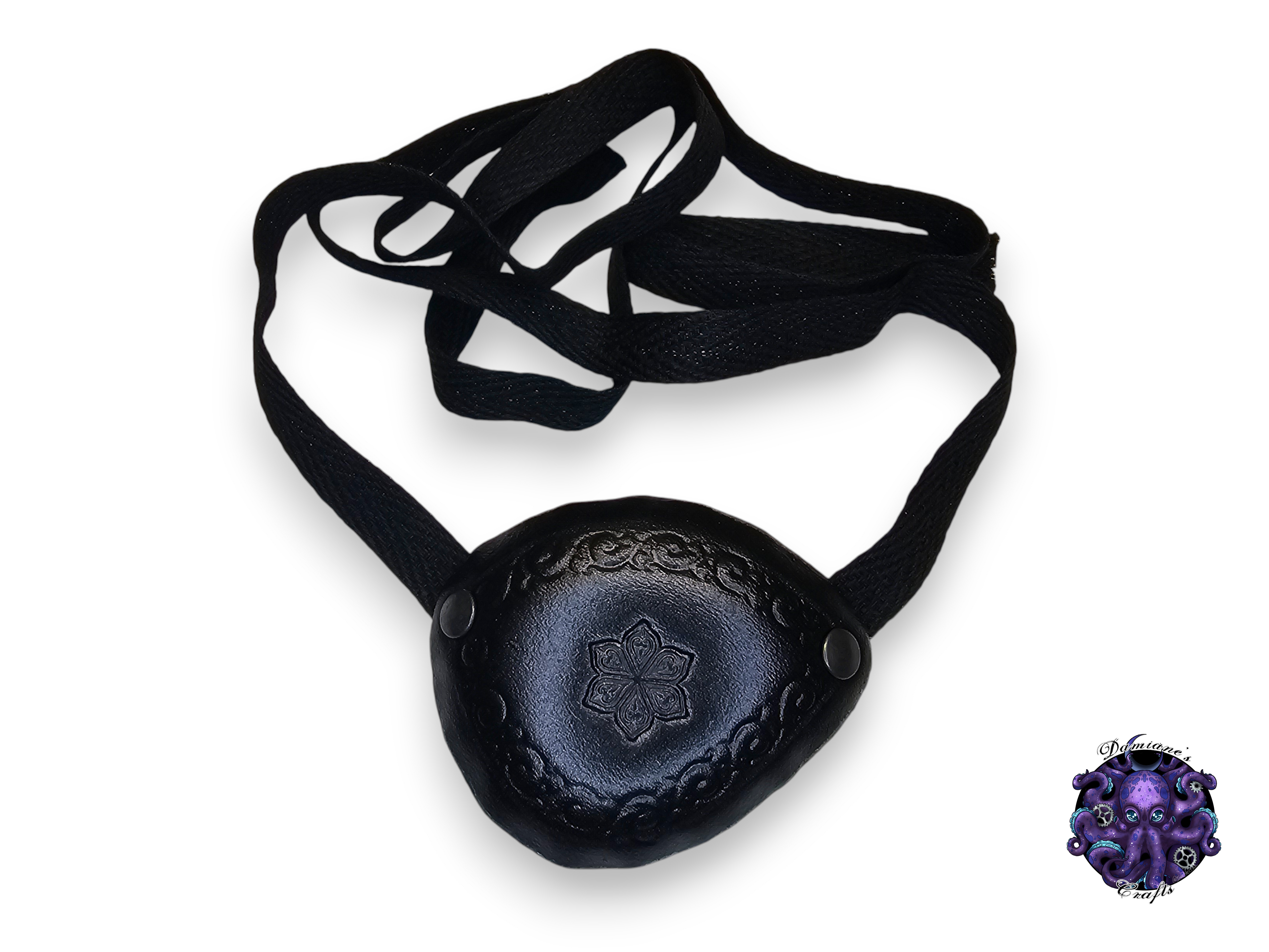 Real leather, Eyepatch, Victorian, floral, pirate, costume, cosplay, LARP, halloween, black