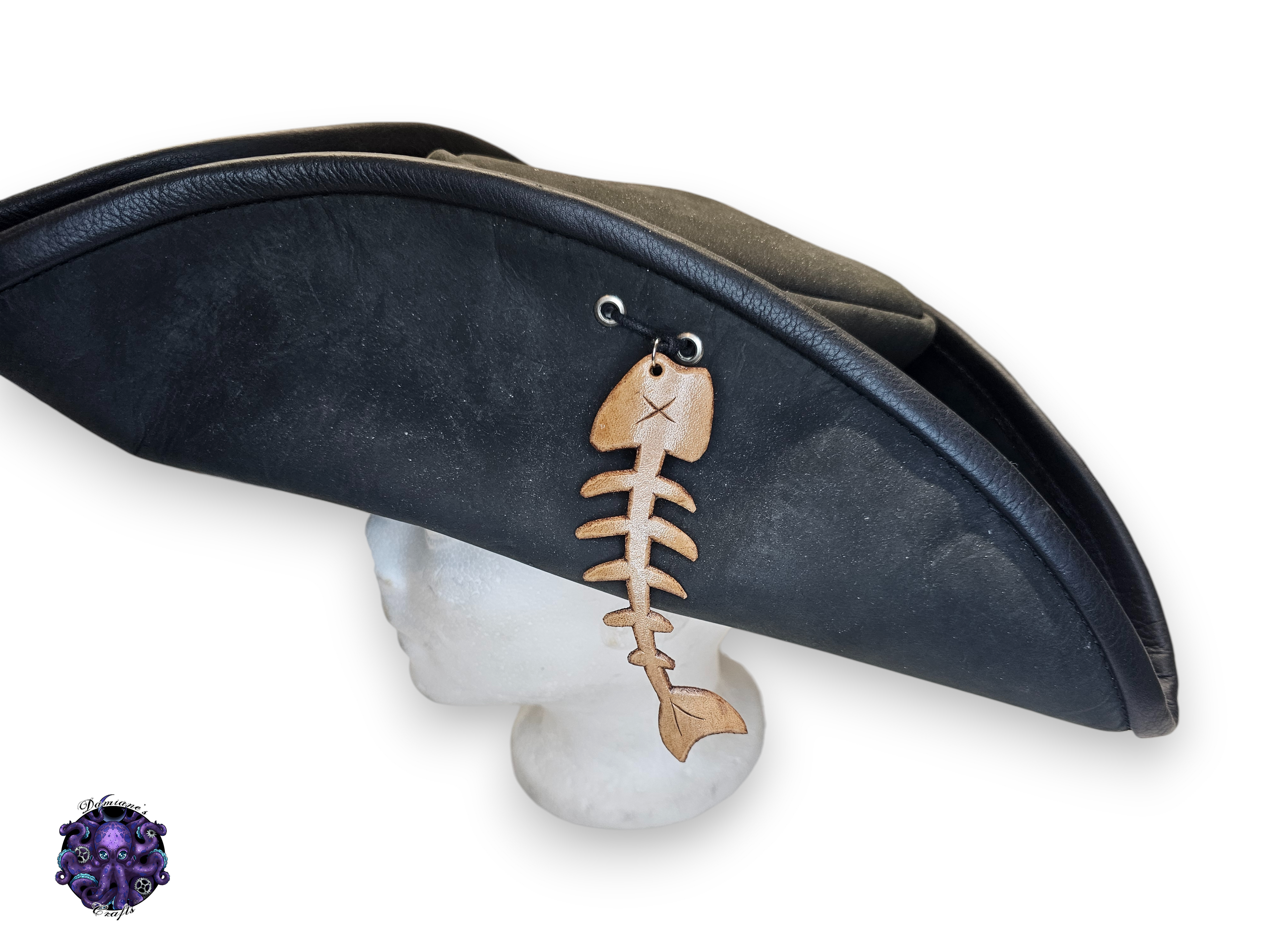 Real leather, Fishbone, hat accessory, pirate, costume, LARP, cosplay.