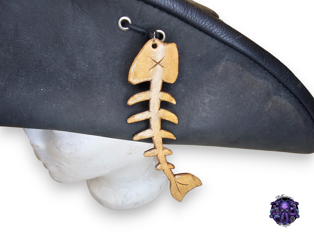 Real leather, Fishbone, hat accessory, pirate, costume, LARP, cosplay.