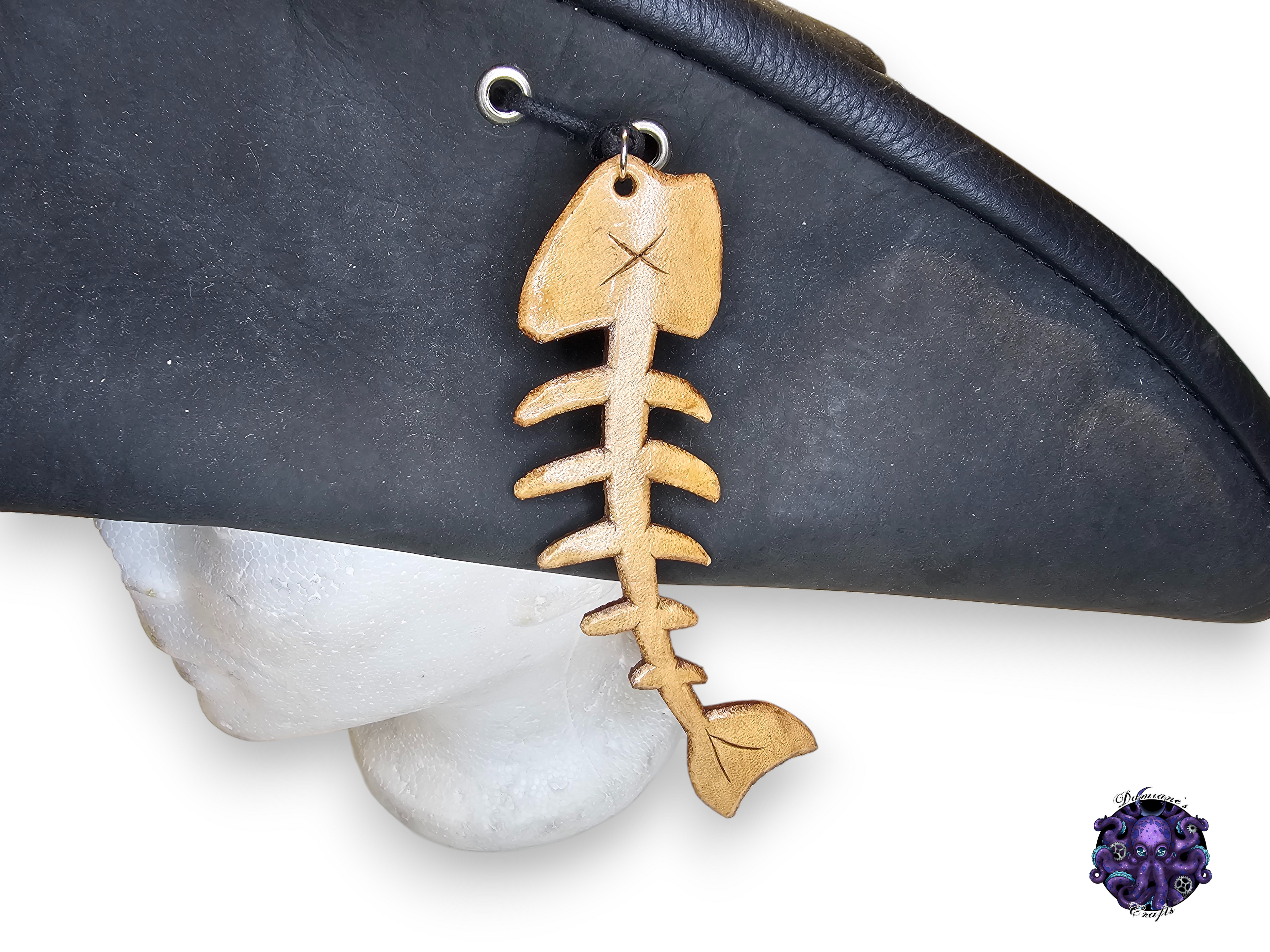 Real leather, Fishbone, hat accessory, pirate, costume, LARP, cosplay.